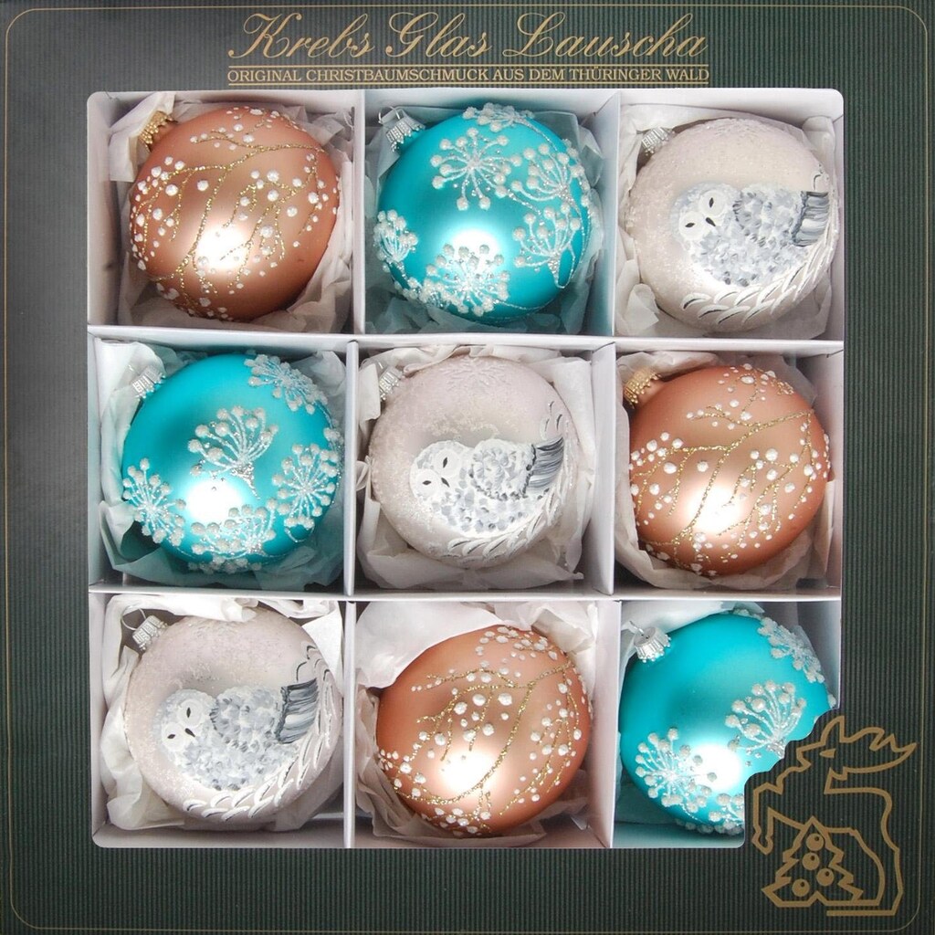 Krebs Glas Lauscha Weihnachtsbaumkugel »Winter Dream, Weihnachtsdeko, Christbaumschmuck, Christbaumkugeln Glas«, (Set, 9 St.)