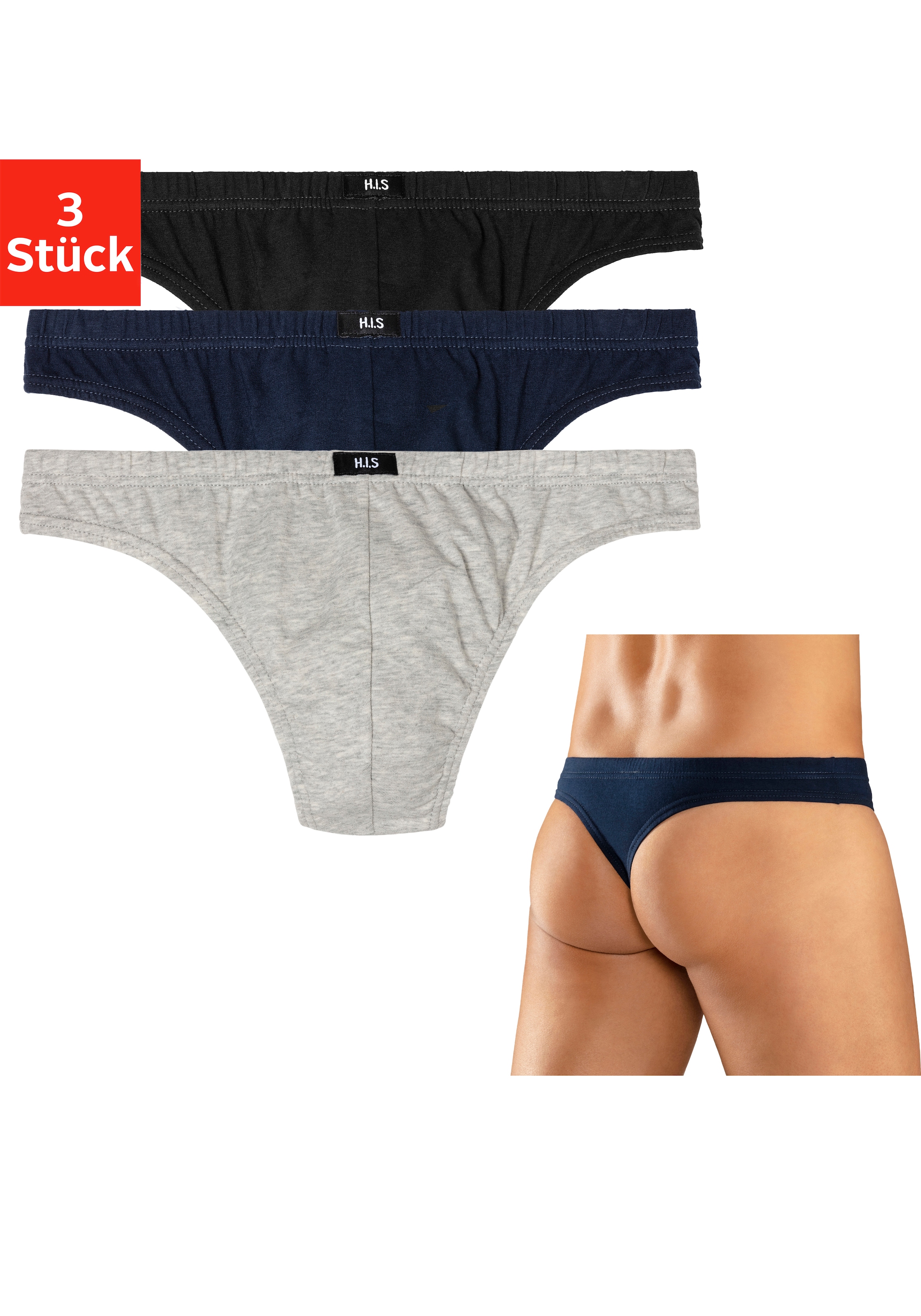 H.I.S String Packung, 3 Stk. aus weichem Baumwoll-Stretch