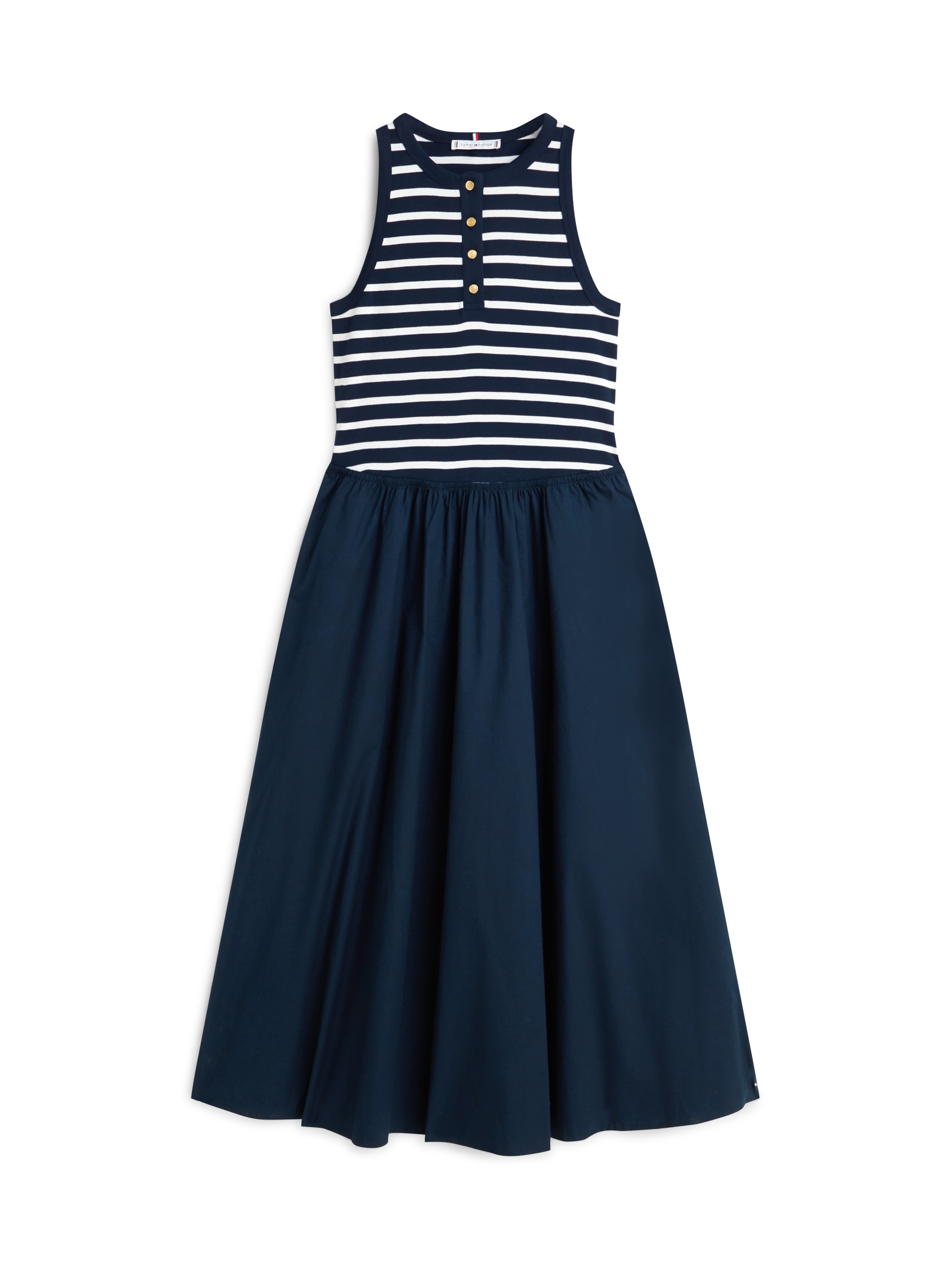 Tommy Hilfiger A-Linien-Kleid »GOLD BUTTON POPLIN MIX DRESS« Ohne Tasche Baumwollmischung, mit goldfarbenen Knöpfen