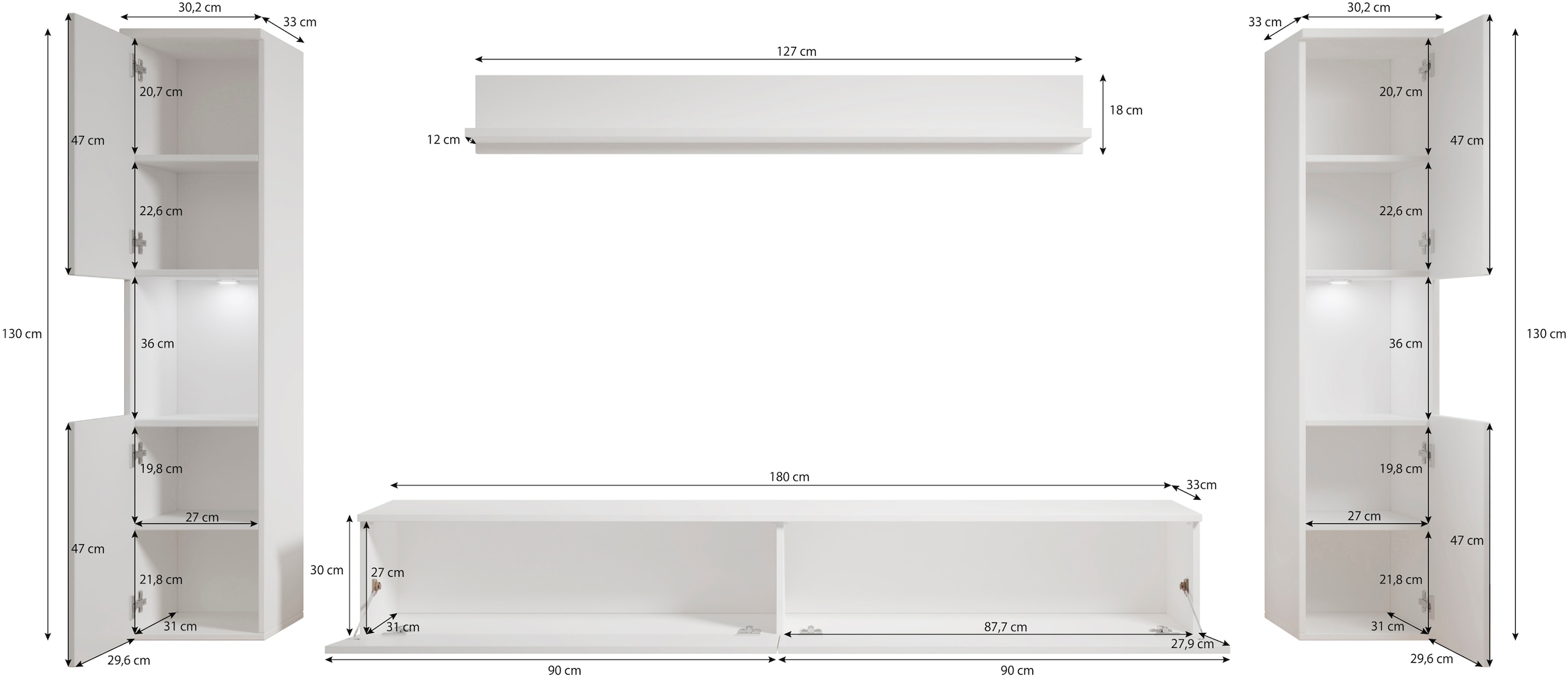 INOSIGN Wohnwand »PARIS«, (Set, 4 hängend St.), stehend bestellen BAUR montierbar | und