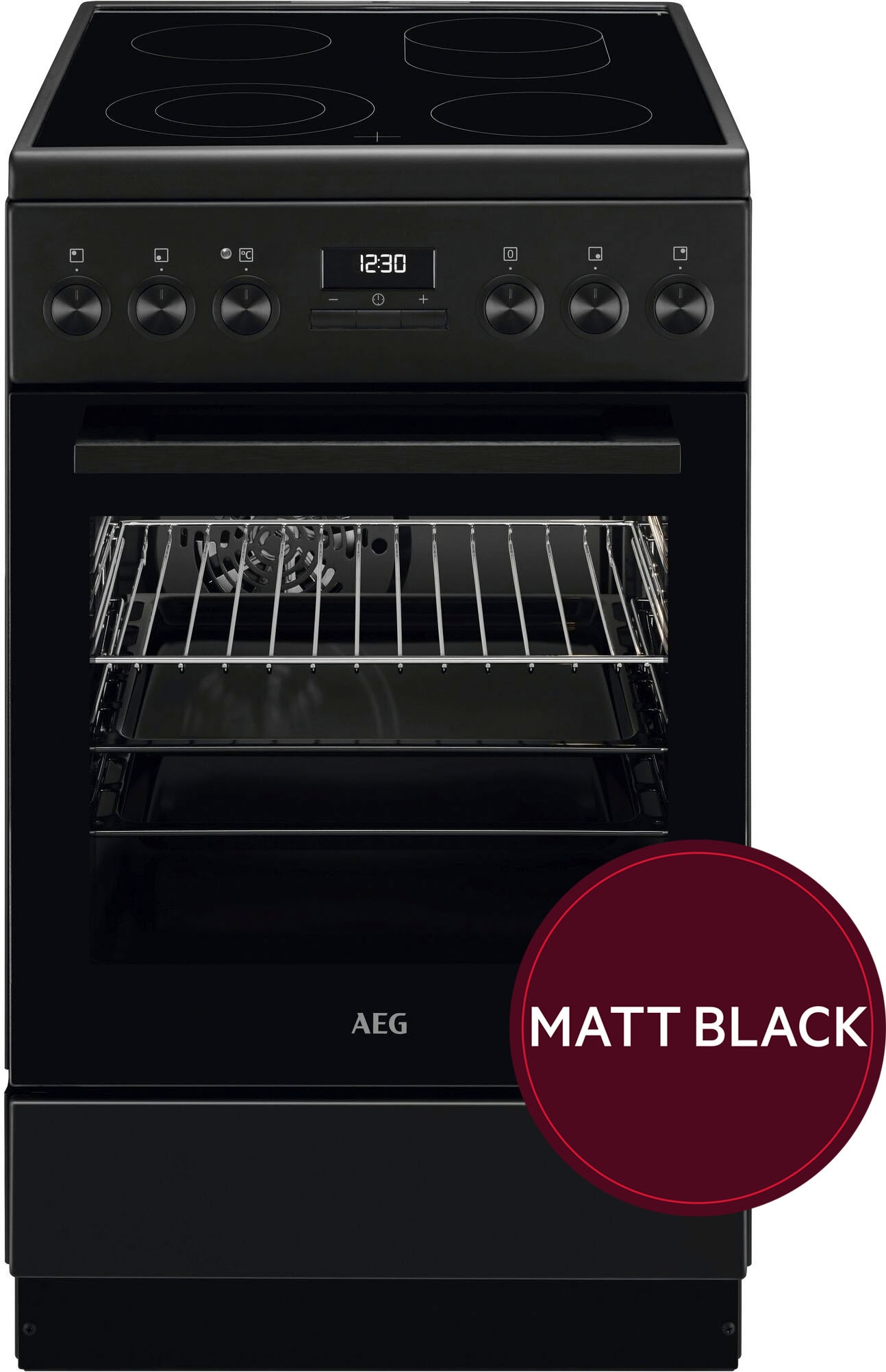 AEG Elektro-Standherd "CCB54492BB", schwarz, Herdsets, Matt Schwarz Elektroherd 50cm breit mit 8Programmen & Teleskopauszügen