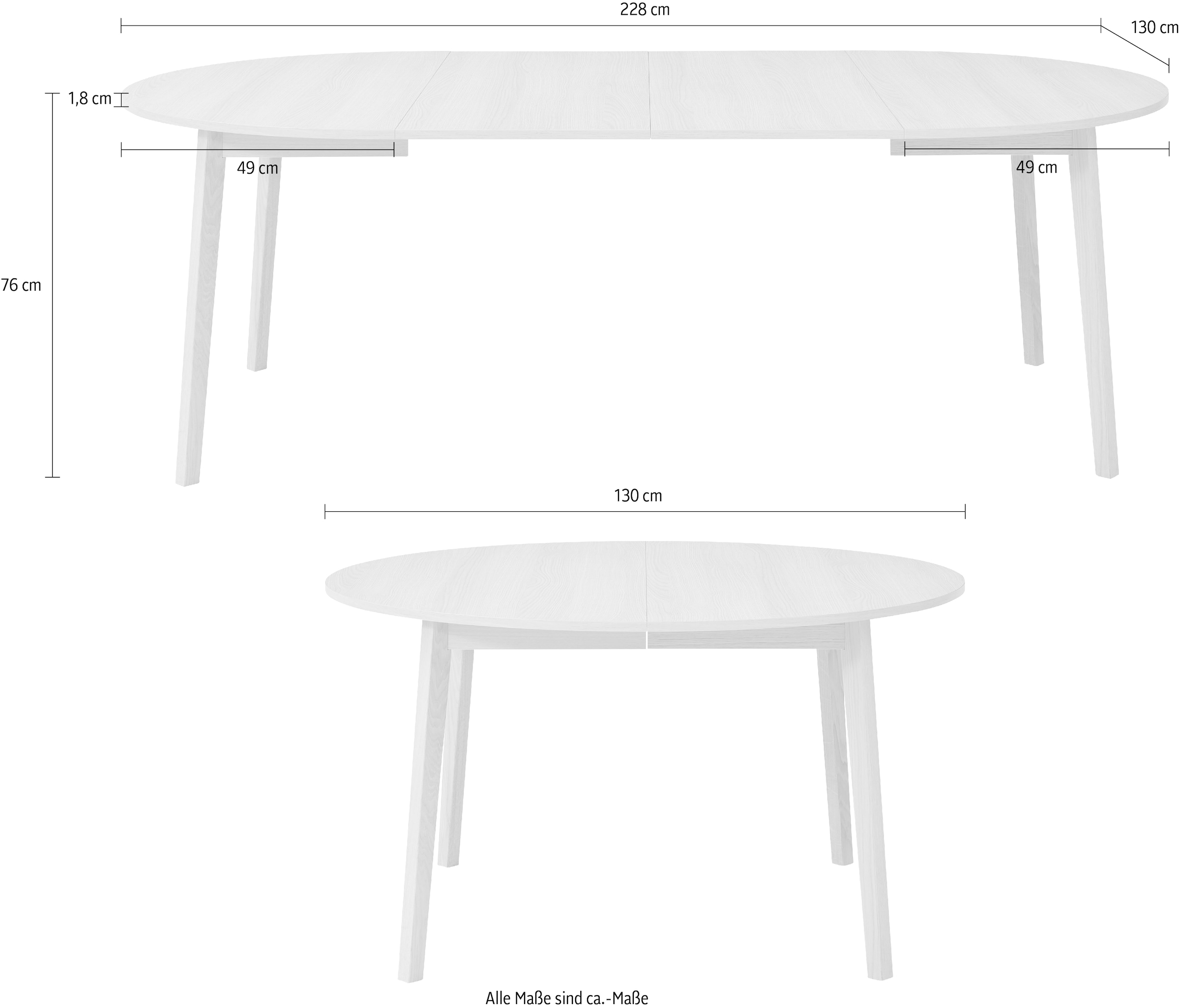 Hammel Furniture Esstisch »Basic Hammel BAUR Single«, Massivholz, 2 cm, kaufen Ø130/228 Einlegeplatten | Gestell by aus inklusive