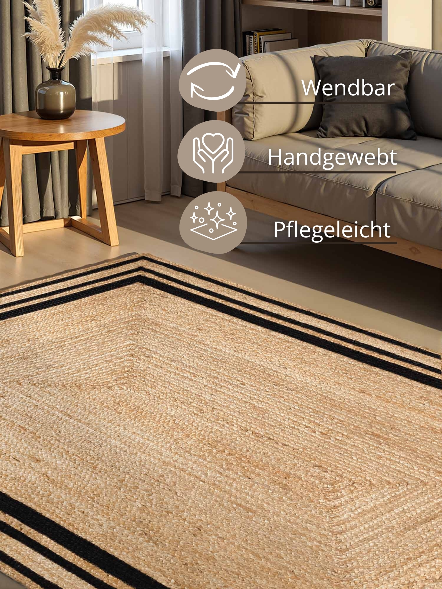 HANSE Home Teppich »Jutta Juteteppich« rechteckig 7 mm Höhe Handgewebt, Jute Naturteppich, Boho, Wohnzimmer, Schlafzimmer