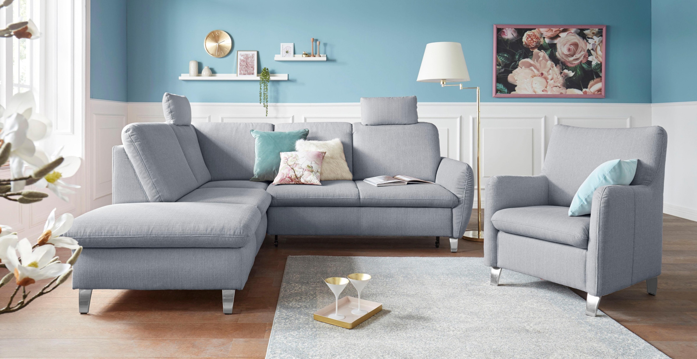 sit&more Ecksofa »Daytona L-Form«, mit Federkern, zwei Kopfstützen und wahlweise mit Bettfunktion