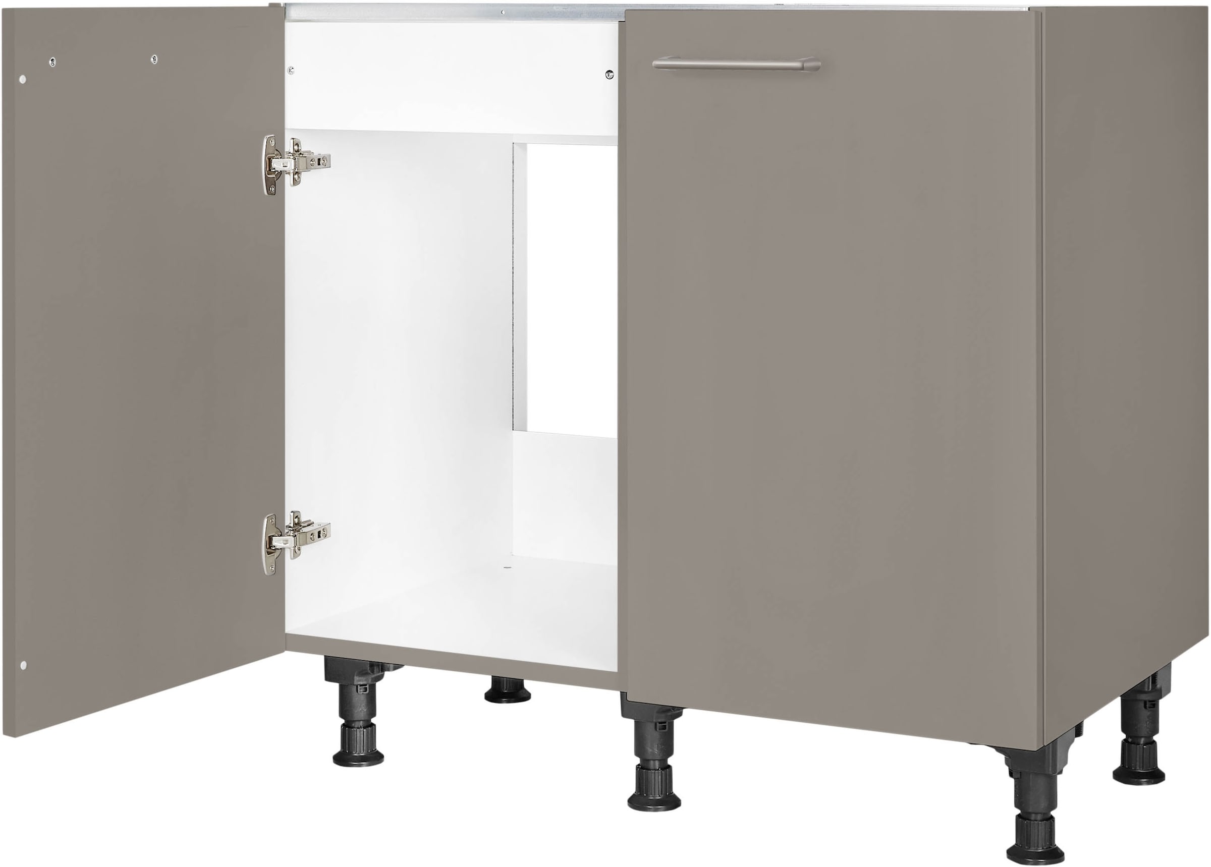 nobilia® Spülenschrank »"Laser", vormontiert, mit höhenverstellbaren Sockelfüßen,« Breite 90 cm