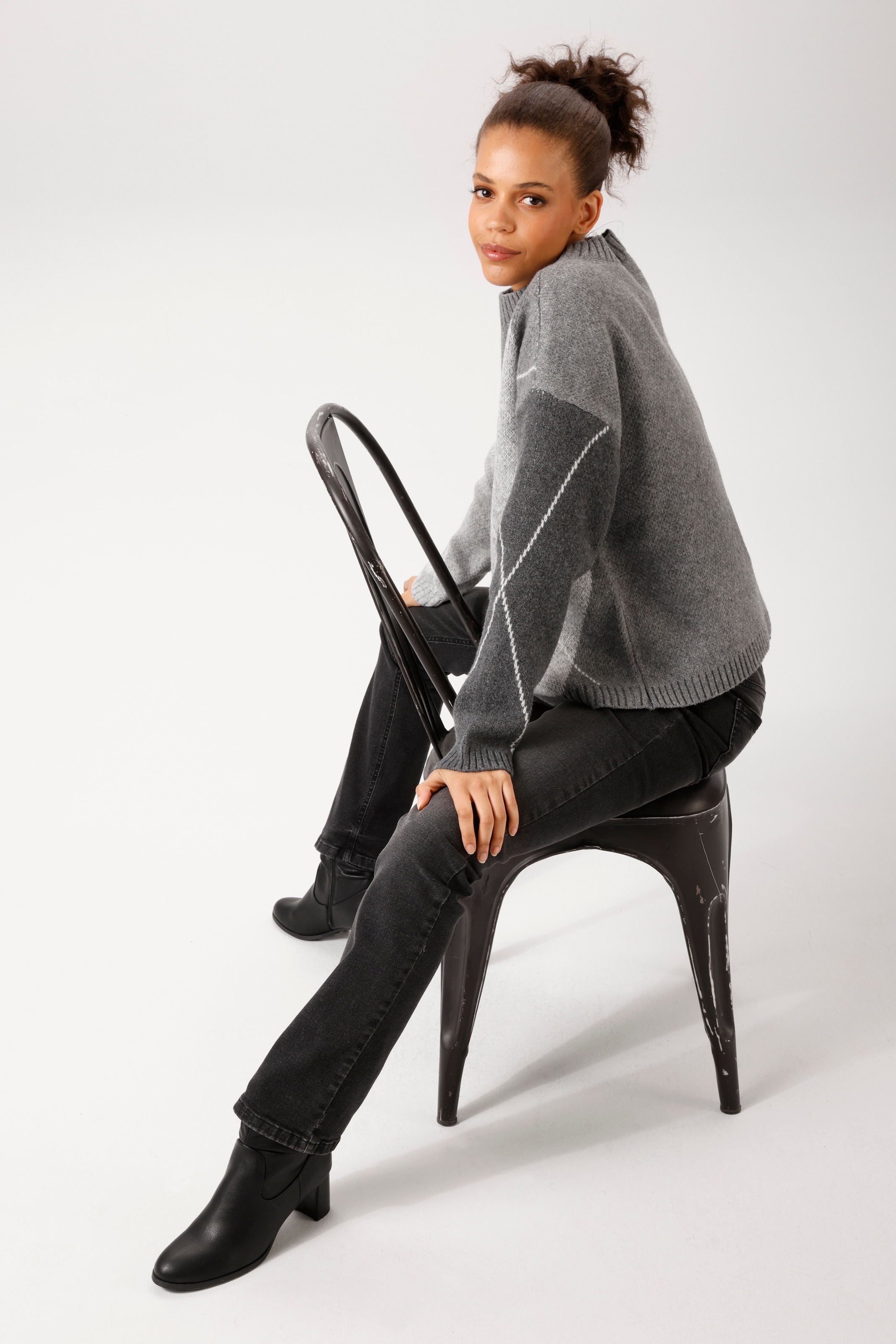 Aniston CASUAL Strickpullover mit großflächigem Rauten-Muster - NEUE KOLLEKTION