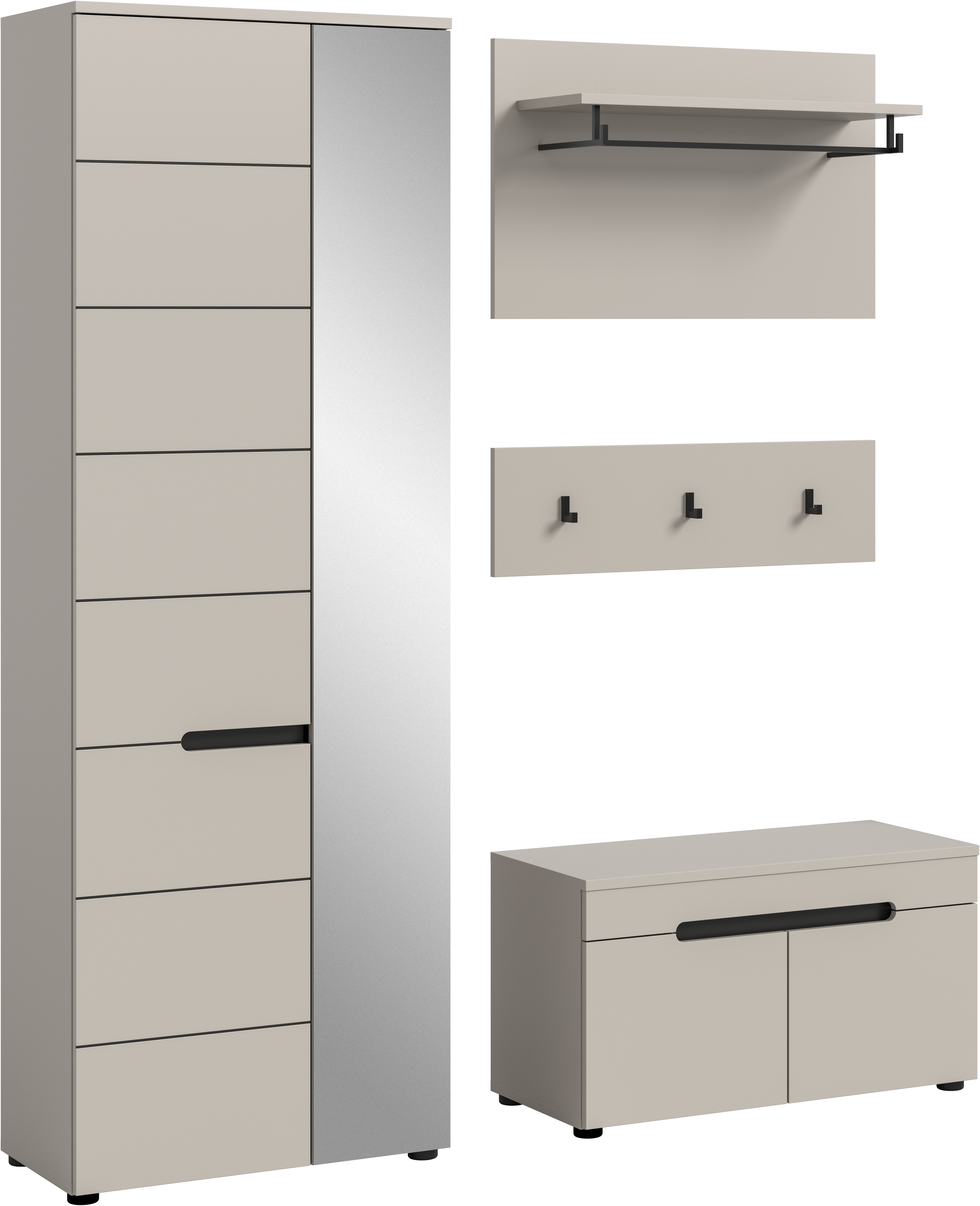 Home affaire Garderoben-Set "REHAT, TOPSELLER, 4-teilig, Breite 160cm, individuell stellbar" Set, bestehend aus: Garderobenschrank, Sitzbank, Paneel, Hakenleiste, 3 Stk. tlg.