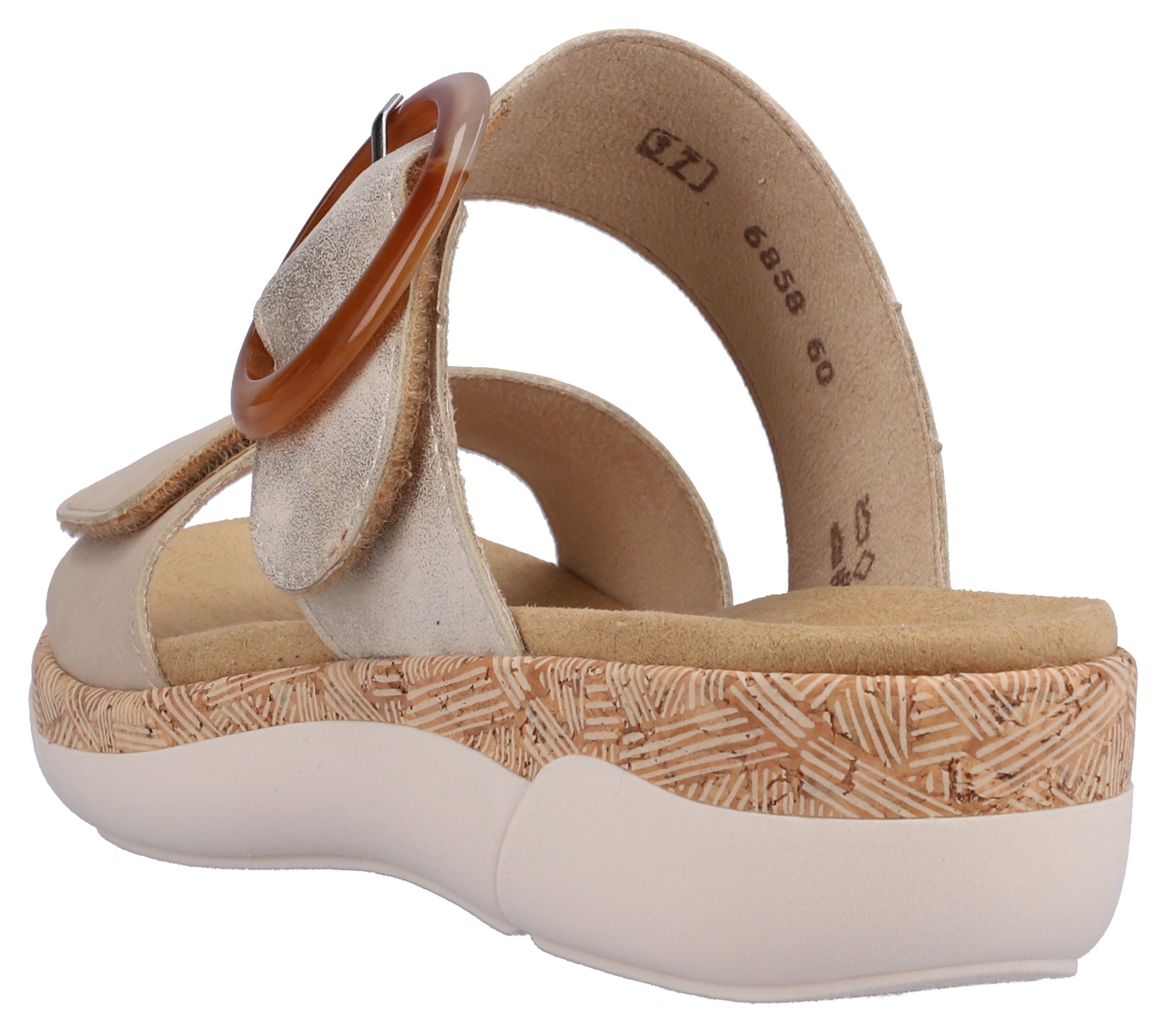 Pantolette REMONTE, Damen, Gr. 39, beige (hellbeige, goldfarben), Lederimitat, metallic, Schuhe Pantolette, Keilabsatz, Sommerschuh, Schlupfschuh mit Wechselfußbett 3