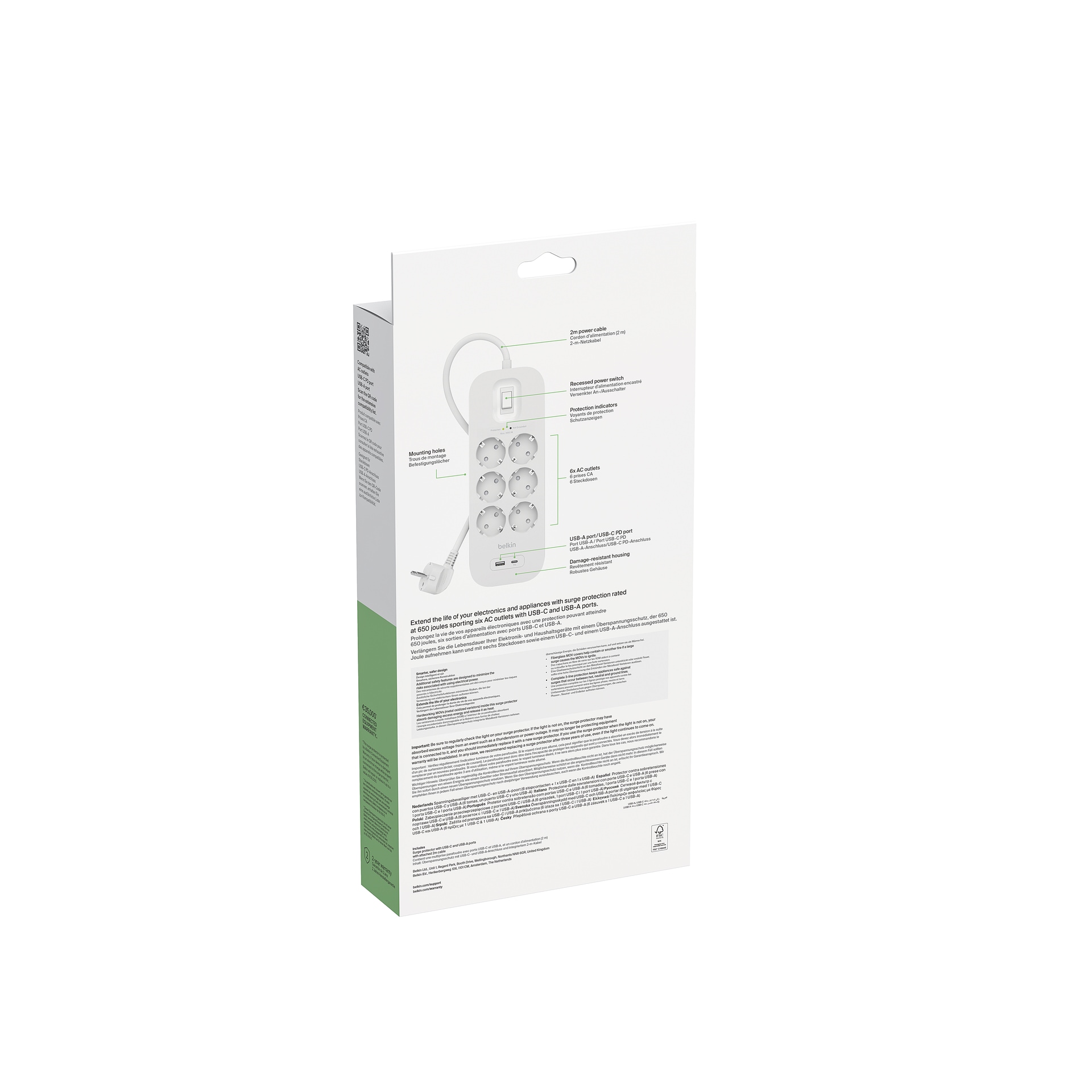 Belkin USB-Verteiler »Surge Plus Steckdosenleiste 6-Fach«, 18 Watt PD-Schnellladen