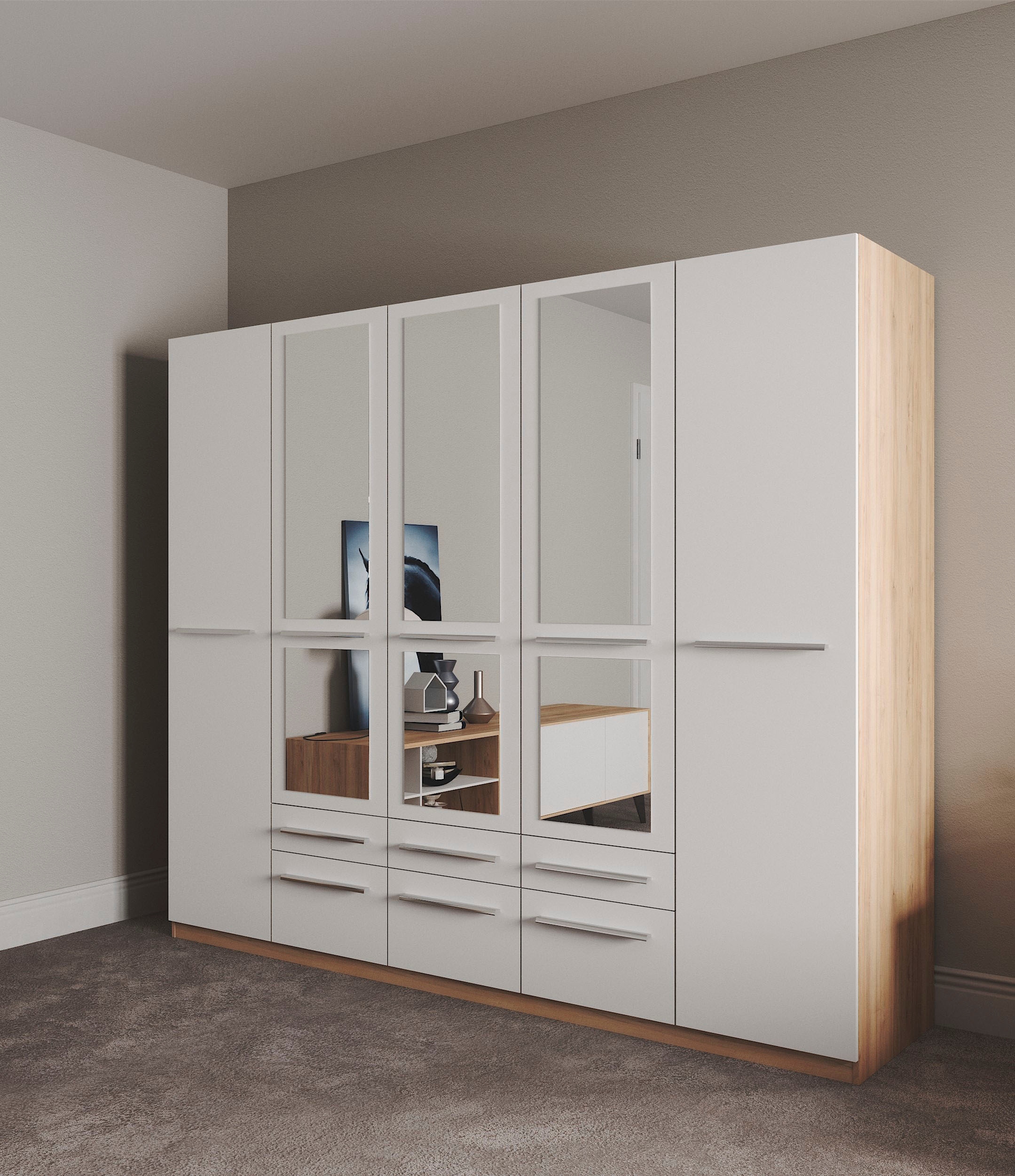 priess Kleiderschrank »Schrank Garderobe Wäscheschrank Barcelona in 5 Breiten«, viel Stauraum, geräumige Schubkästen, mit Spiegel, MADE IN GERMANY