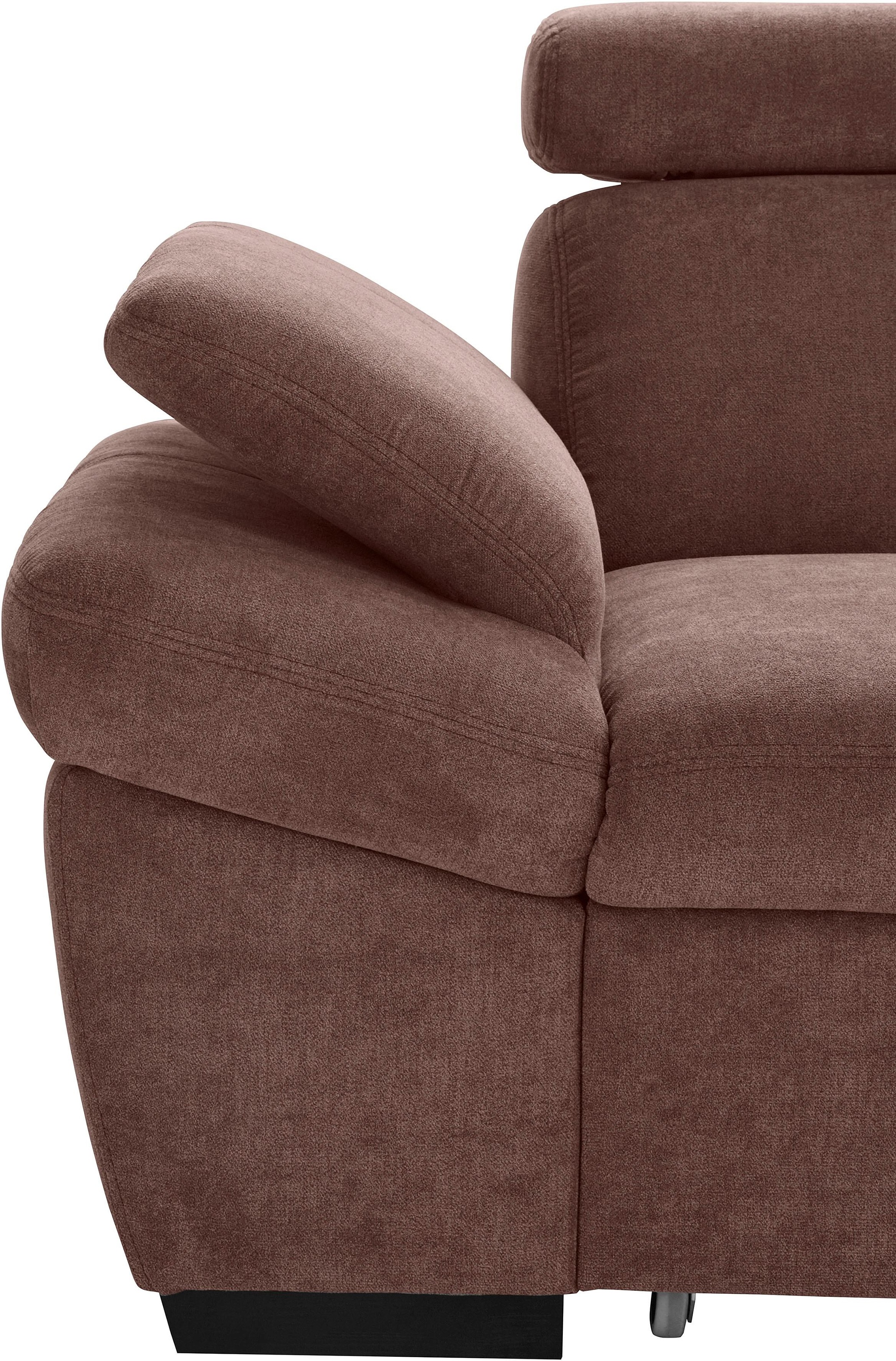 exxpo - sofa fashion Ecksofa »Salerno, inkl. Kopf- und Armteilverstellung, elegant & bequem, L-Form«, wahlweise mit Bettfunktion und Bettkasten, tolle Detailverarbeitung