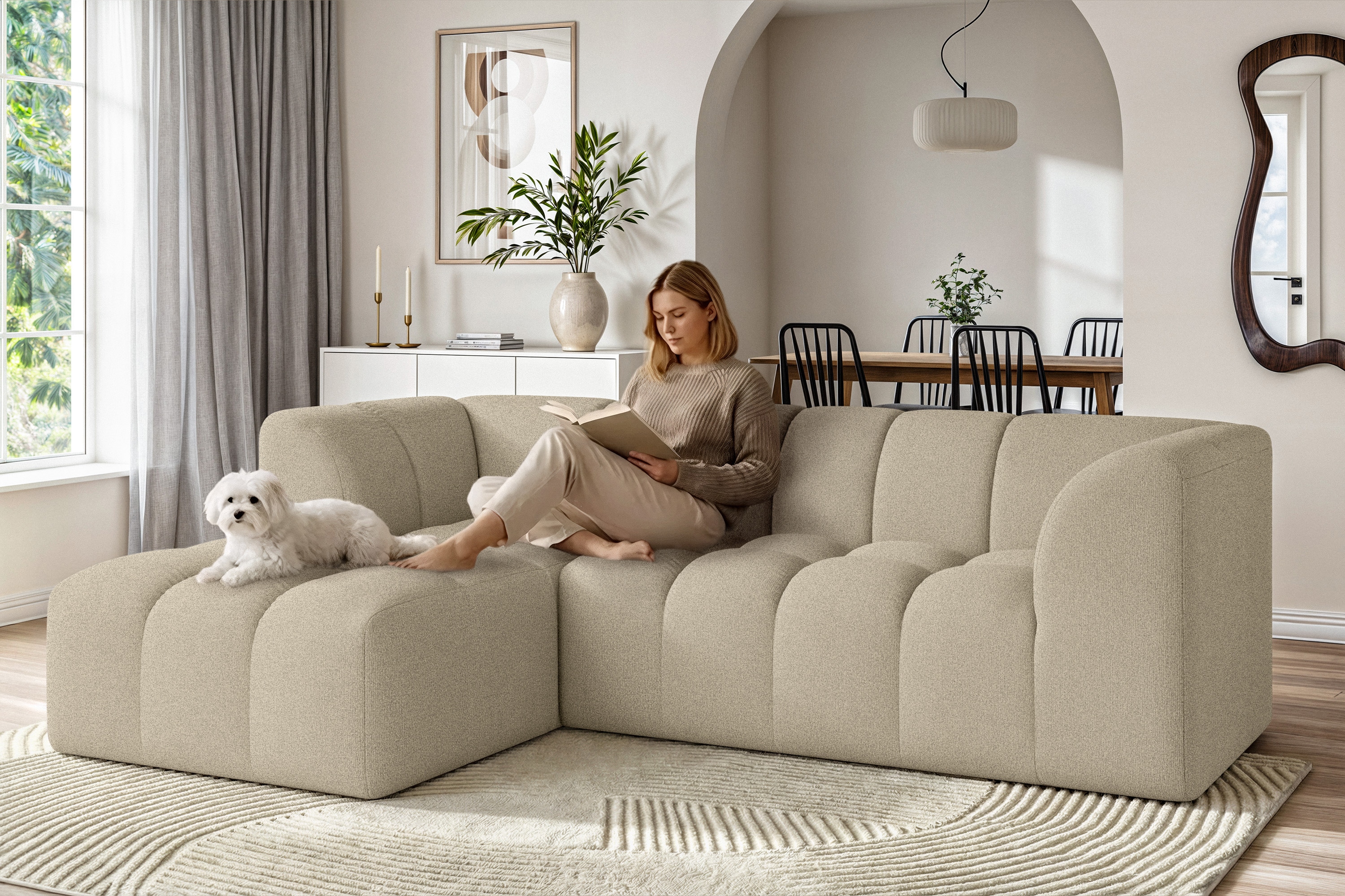 OTTO home Ecksofa "TUURE L-Form, Verlässliche Qualität, moderne Steppung, Breite 255cm" Bubble Optik, moderne Steppung, hoher Sitzkomfort, Wellenunterfederung