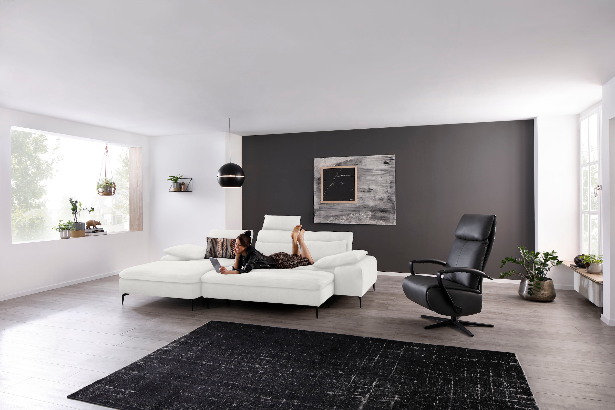 W.SCHILLIG Ecksofa »valentinoo, Designsofa, bequem, elegant und zeitlos, L-Form«, (Set), inklusive Hocker, mit Sitztiefenverstellung, Breite 299 cm