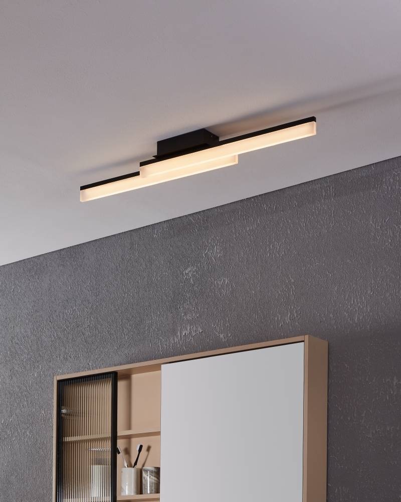 EGLO Deckenleuchte »PALMITAL«, 2 flammig, Leuchtmittel LED-Modul | LED fest integriert, Deckenleuchte, Metall in Schwarz und Kunststoff in Weiß, IP44, L 88 cm