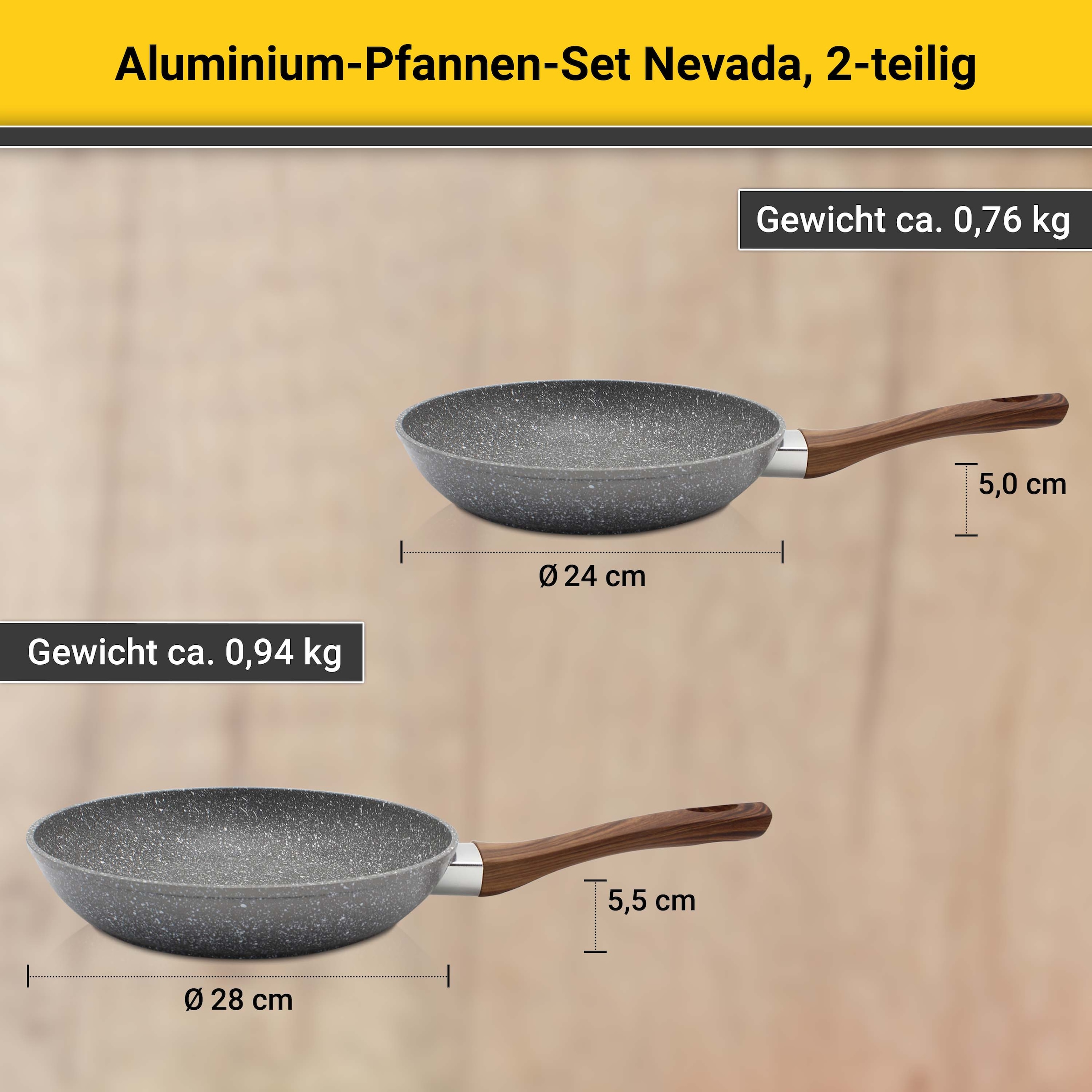 Krüger Pfannen-Set »Nevada«, Aluminium, (Set, 2 tlg.), Soft-Touch-Griff, Ø 24/28 cm, Induktion