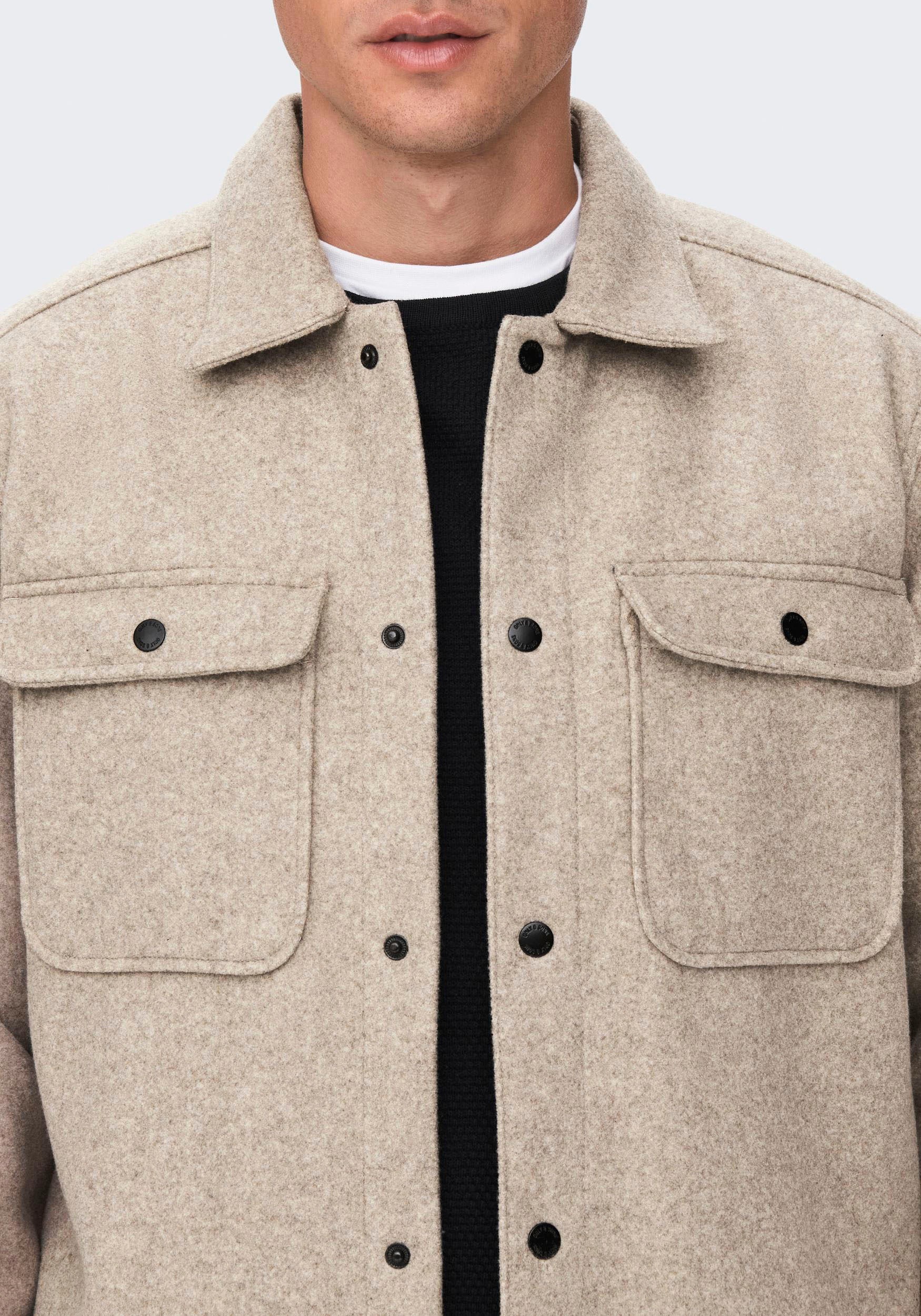 Thumbnail - ONLY & SONS Langarmhemd "ONSASH OVR WOOLEN LOOK PKT LS SHIRT NOOS" Kunstfaser, regular fit