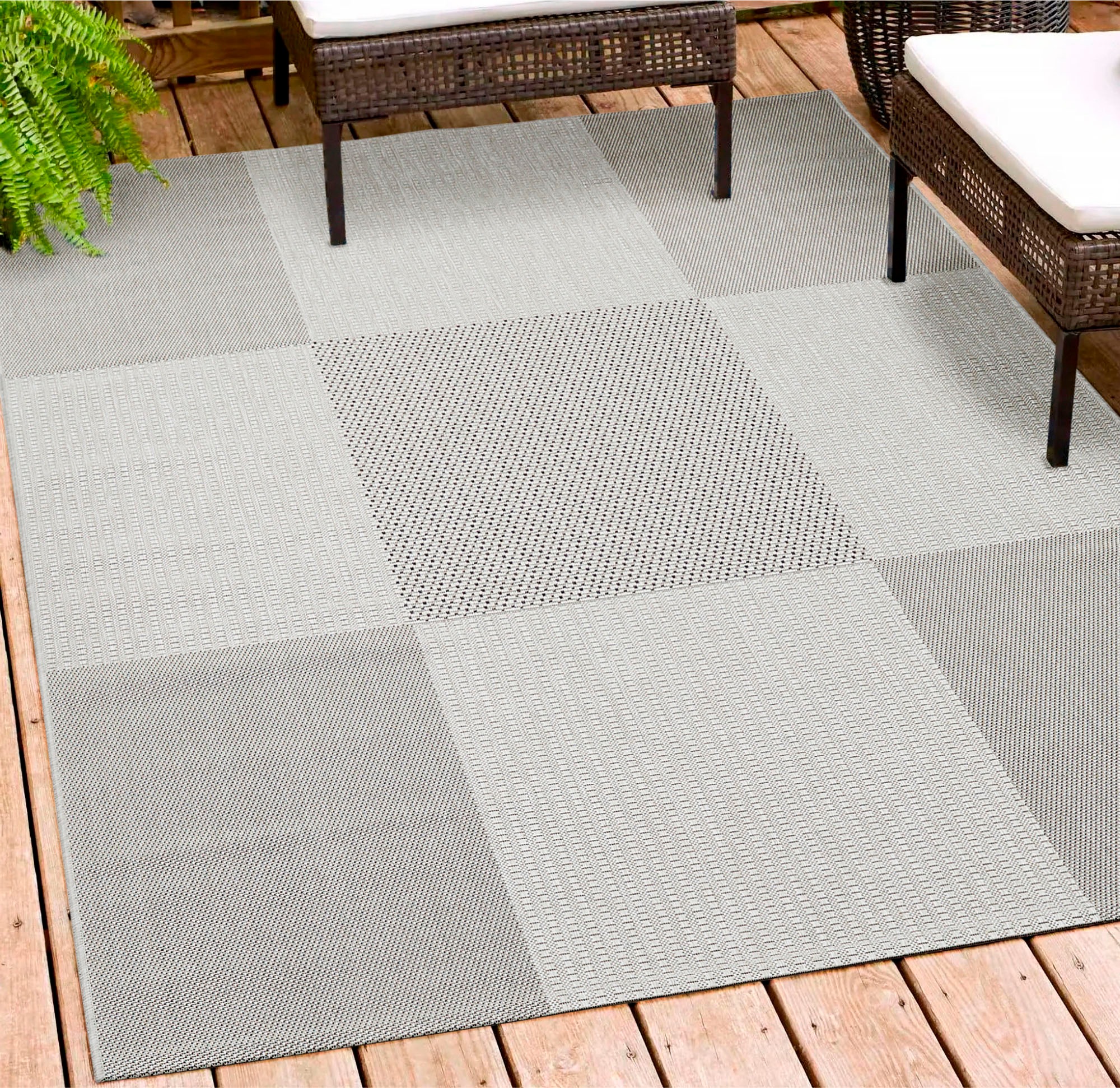 Teppich ANDIAMO "ARIZONA1", silber (silberfarben), B:200cm H:5mm L:290cm, Kunstfaser, Teppiche, Teppich, Flachgewebe, kariertes Muster, In- und Outdoor geeignet, Wohnzimmer
