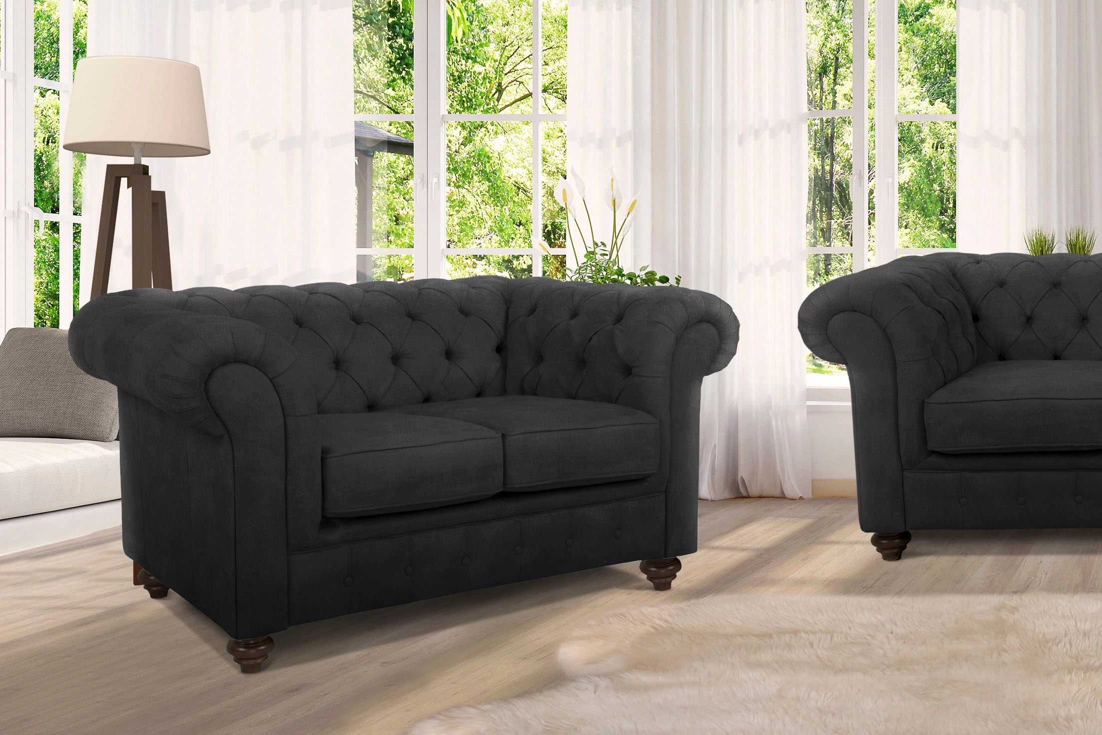 Home affaire Chesterfield-Sofa »Duc 2-Sitzer«, hochwertige Knopfheftung im Rücken, Samtoptik mit...