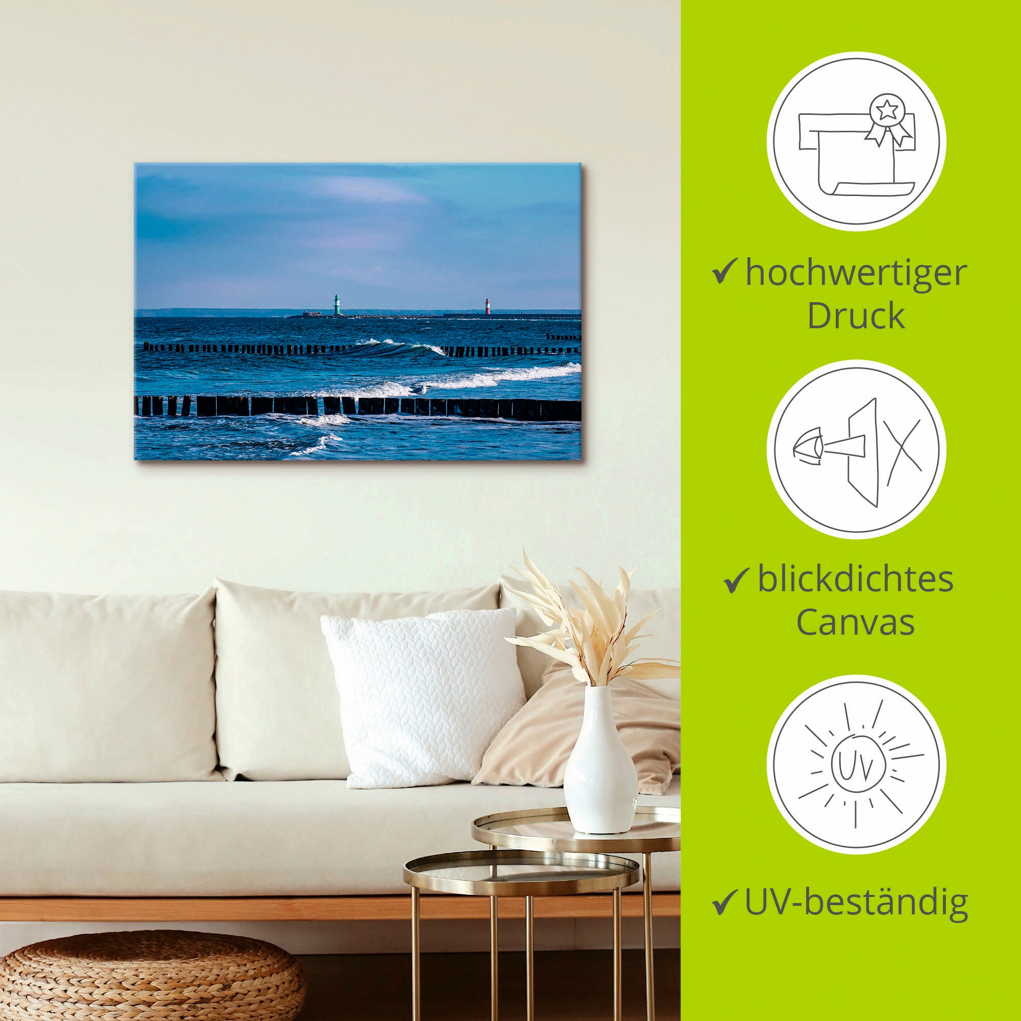 Artland Wandbild »Mole und Buhnen in Warnemünde II«, Meer Bilder, (1 St.), als Leinwandbild, Poster in verschied. Größen