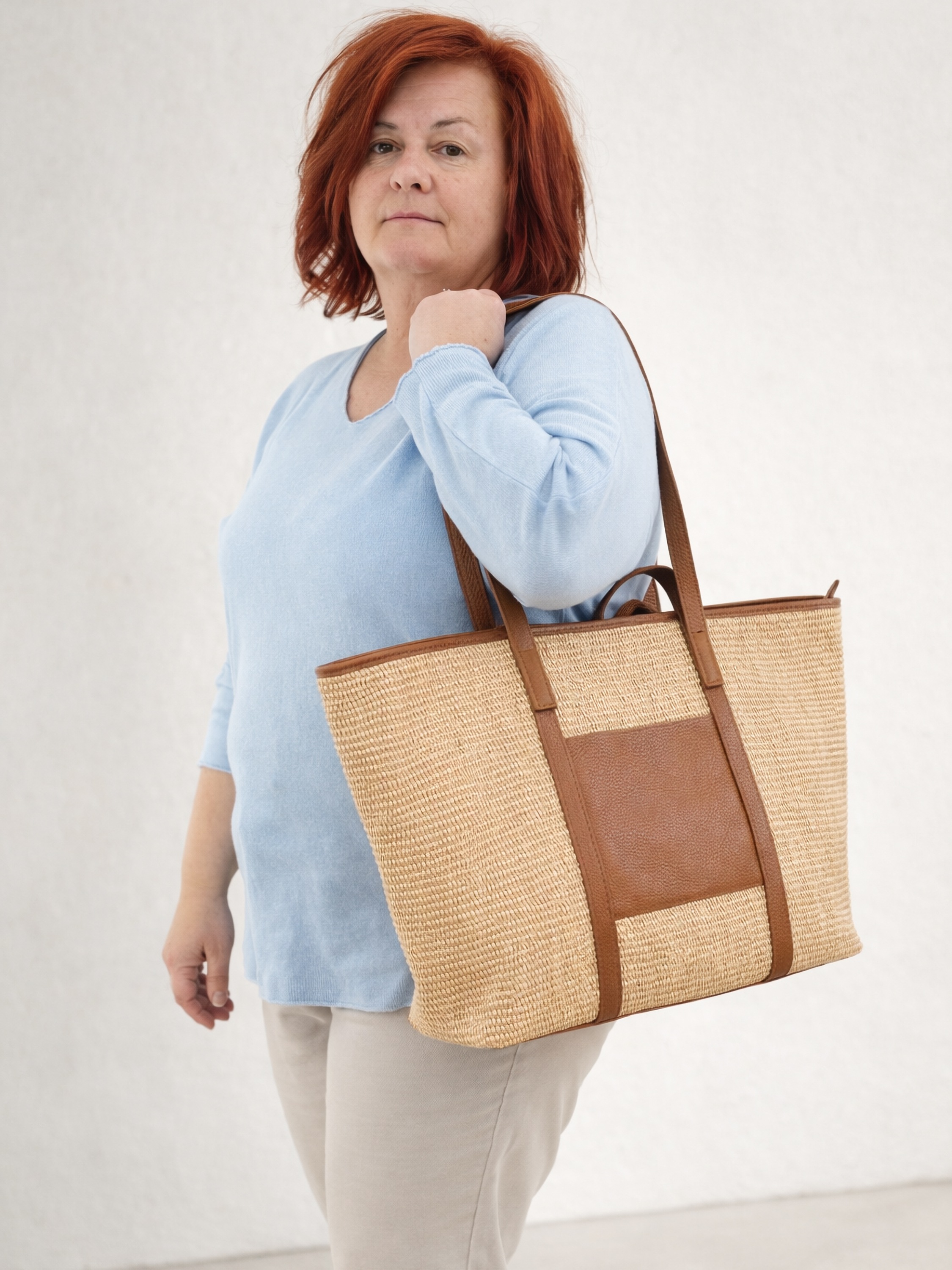 COLLEZIONE ALESSANDRO Schultertasche »Naturals« XL Luxus aus Leder und Raffia