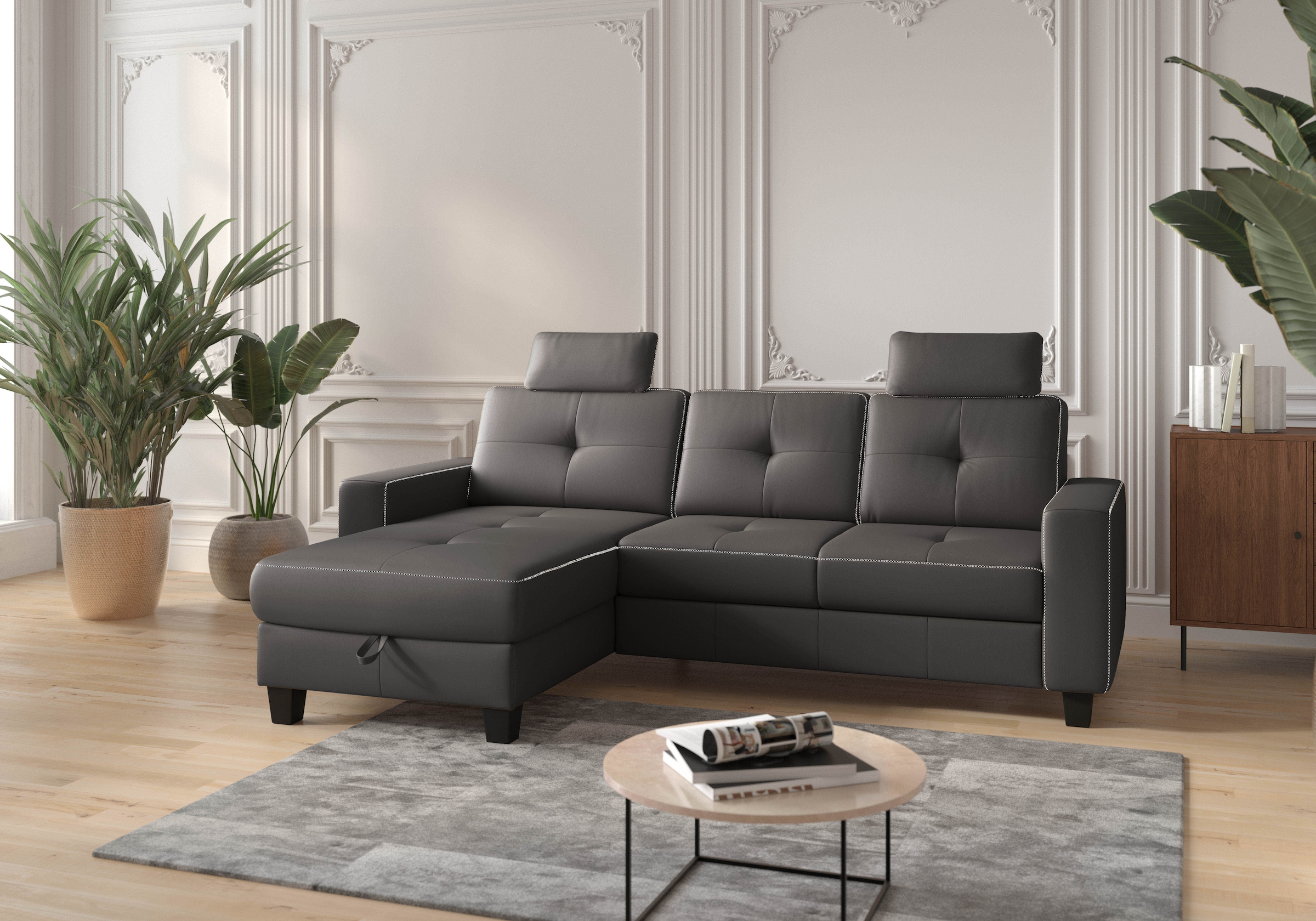 Places of Style Ecksofa »Varese«, wahlweise mit Bettfunktion und Bettkasten