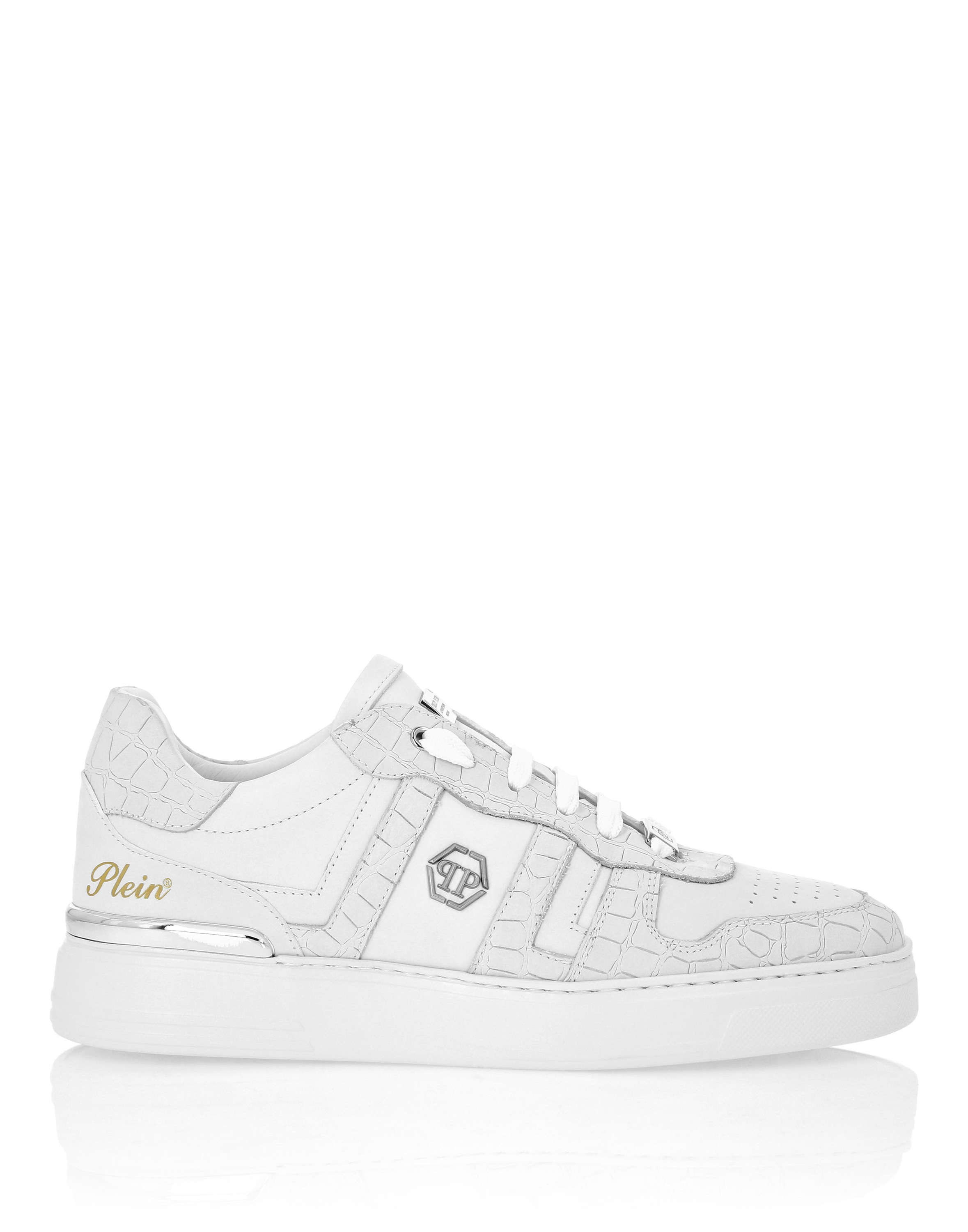 Sneaker PHILIPP PLEIN "Cocco Crocco Geprägt", Damen, Gr. 45, Normalschaft, 01, weiß, Schuhe Sneaker 2