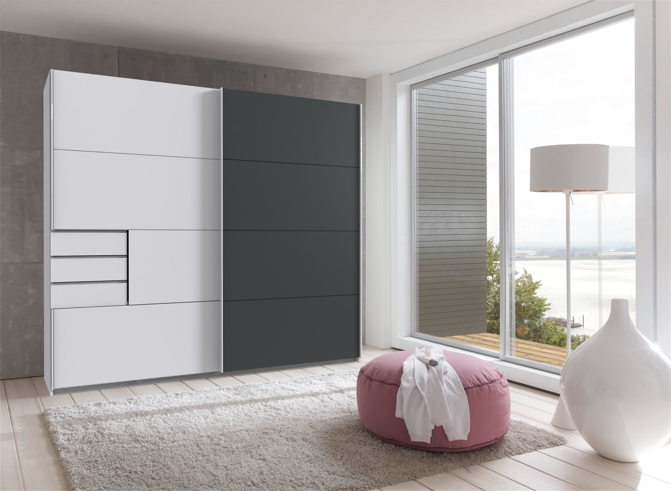 Wimex Schwebetürenschrank »Saigon, mit kompletter Innenausstattung, Made in Germany« Kleiderschrank 2-türig, 225cm breit, mit 3 praktischen Außenschubladen