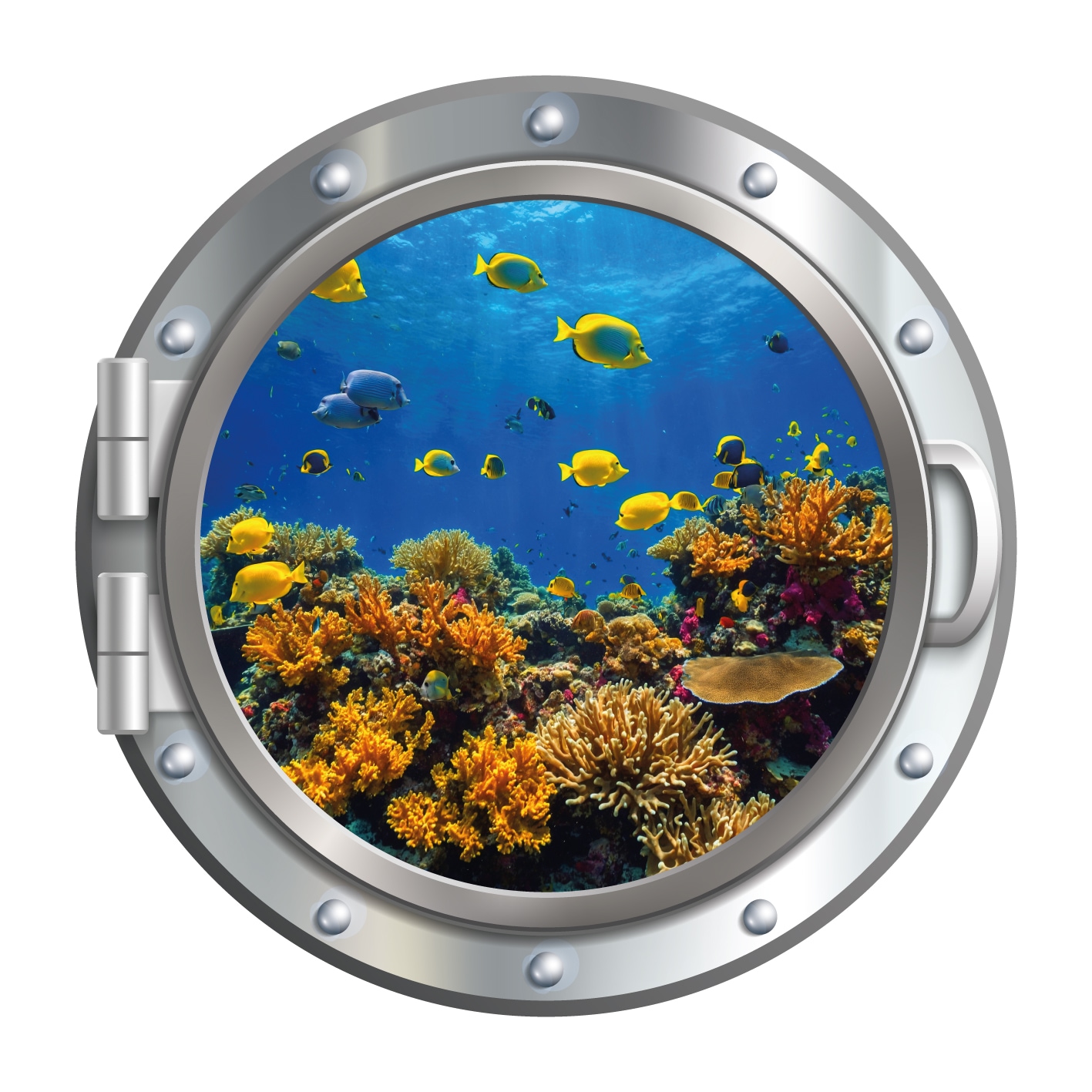 queence Wandsticker »3D Bullauge Illusion Unterwasserwelt Korallen 40x40 cm« Selbstklebender Wanddurchbruch Unterwasser
