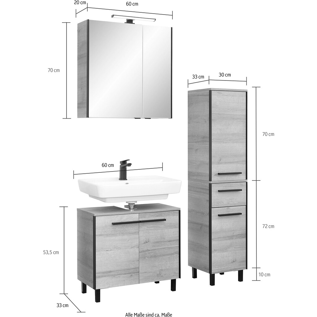 Saphir Badmöbel-Set »Quickset 395 3-teilig, Waschbeckenunterschrank mit LED-Spiegelschrank«, (4 St.), Midischrank, inkl. Türdämpfer, 6 Türen, 1 Schublade, Bad-Set