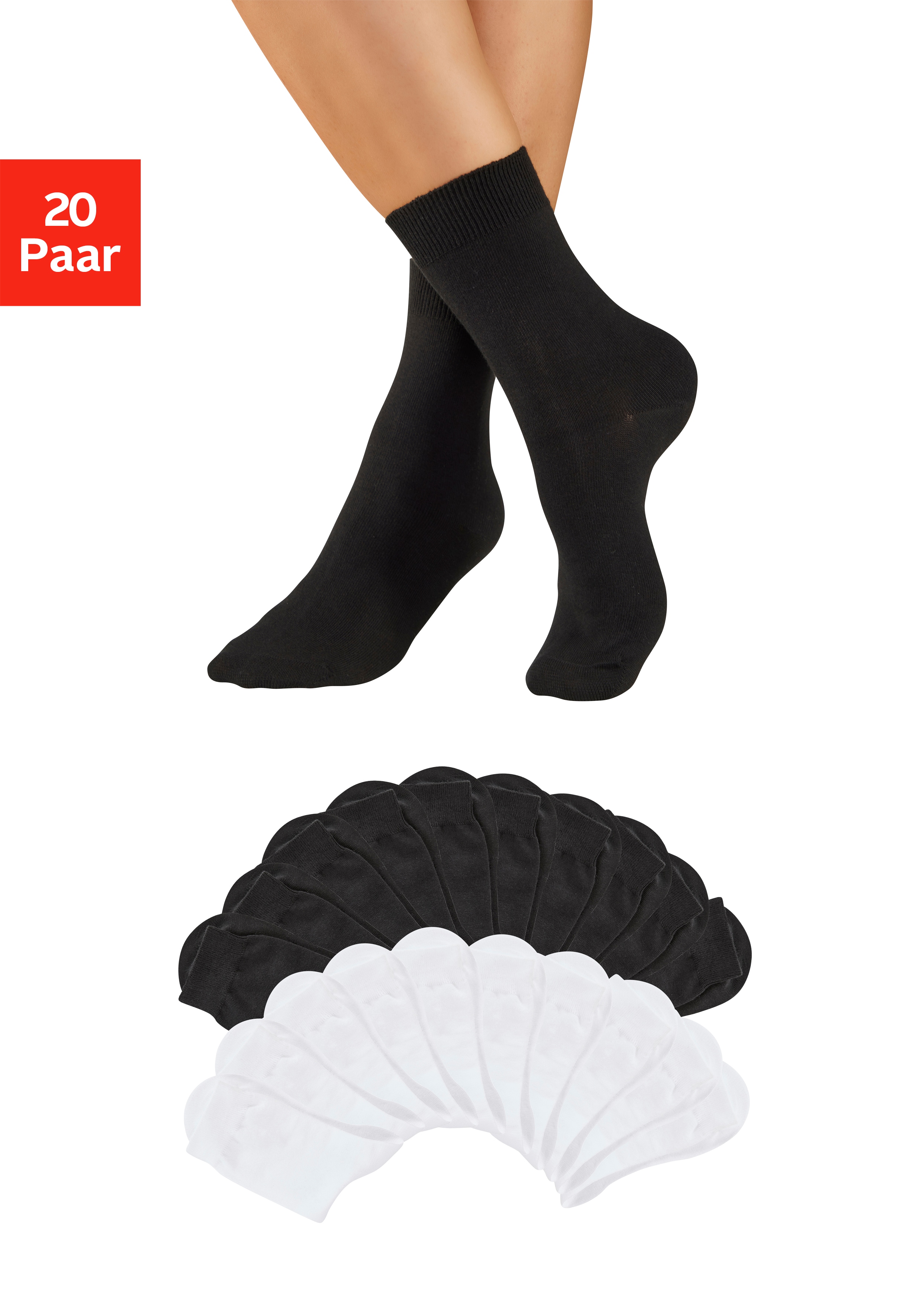 H.I.S Basicsocken "Damensocken, frische melierte Farben; casual" Packung, 20 Paar tlg. Alltagssocken in der Großpackung