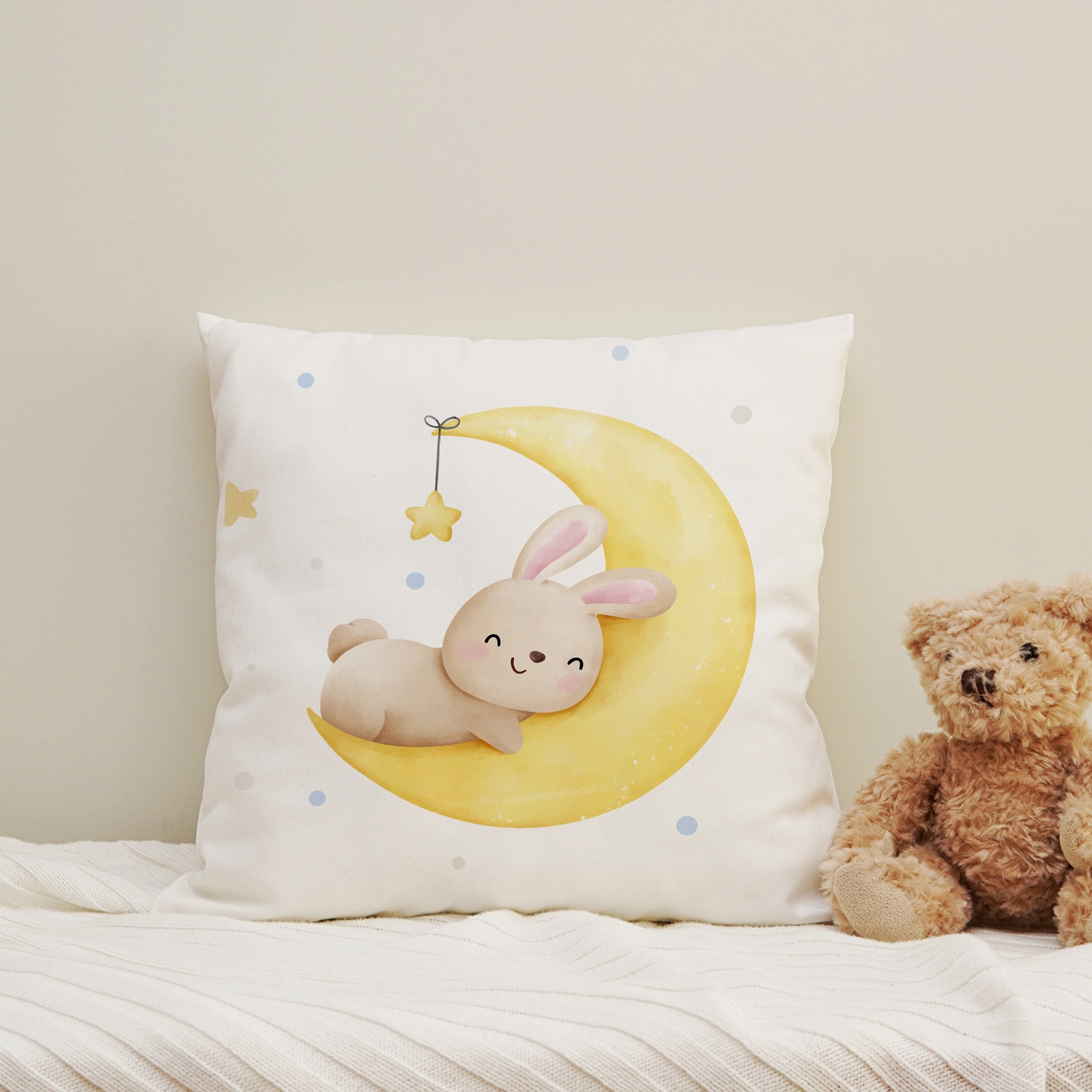 queence Dekokissen "Schlafender Hase" Kissenhülle mit HD Premium Druck, geruchsneutral, 40x40cm