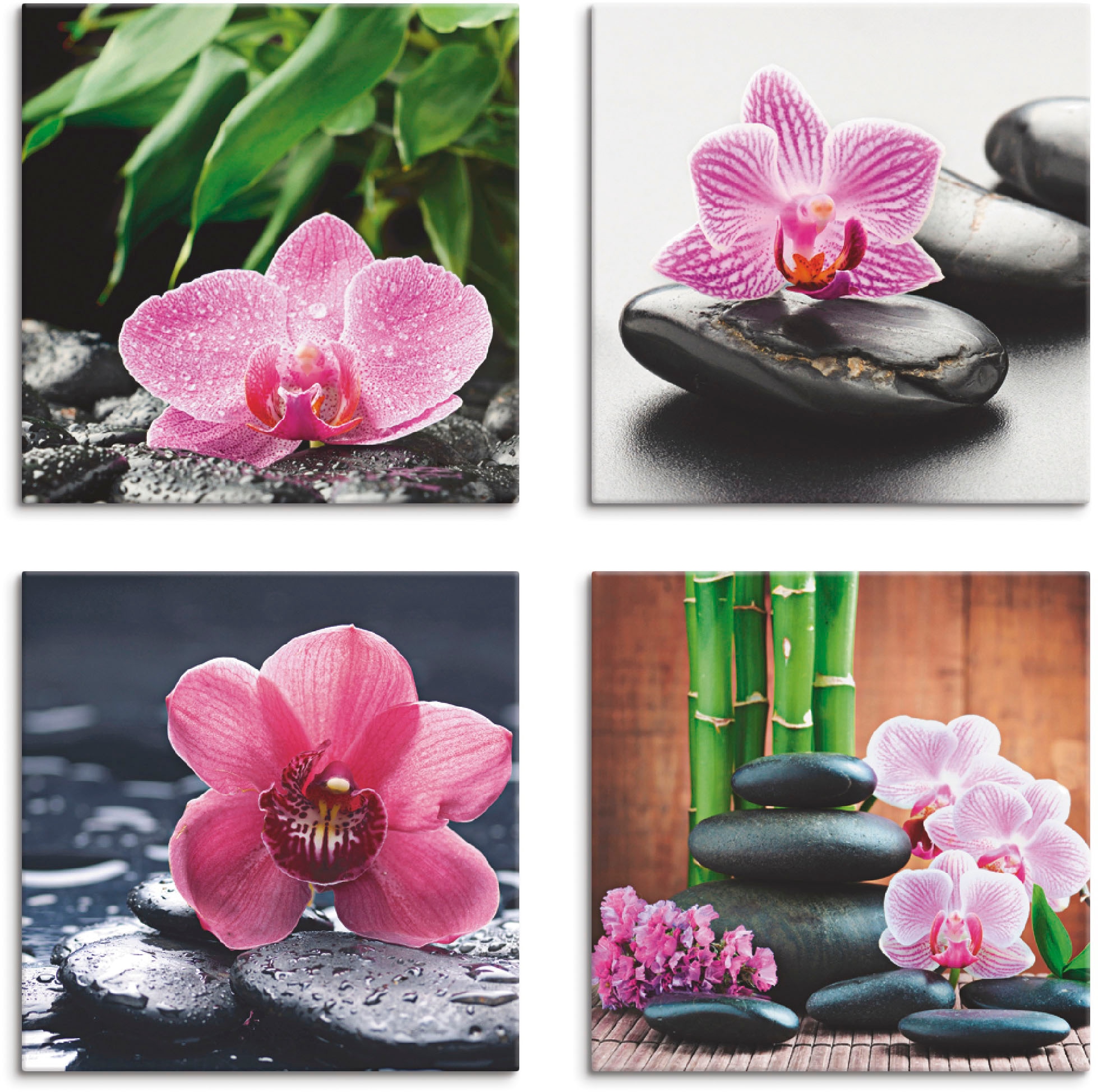 Artland Leinwandbild "Orchidee Zenstein Tropfen Spa Konzept", Zen, (4 St.), 4er Set, verschiedene Größen