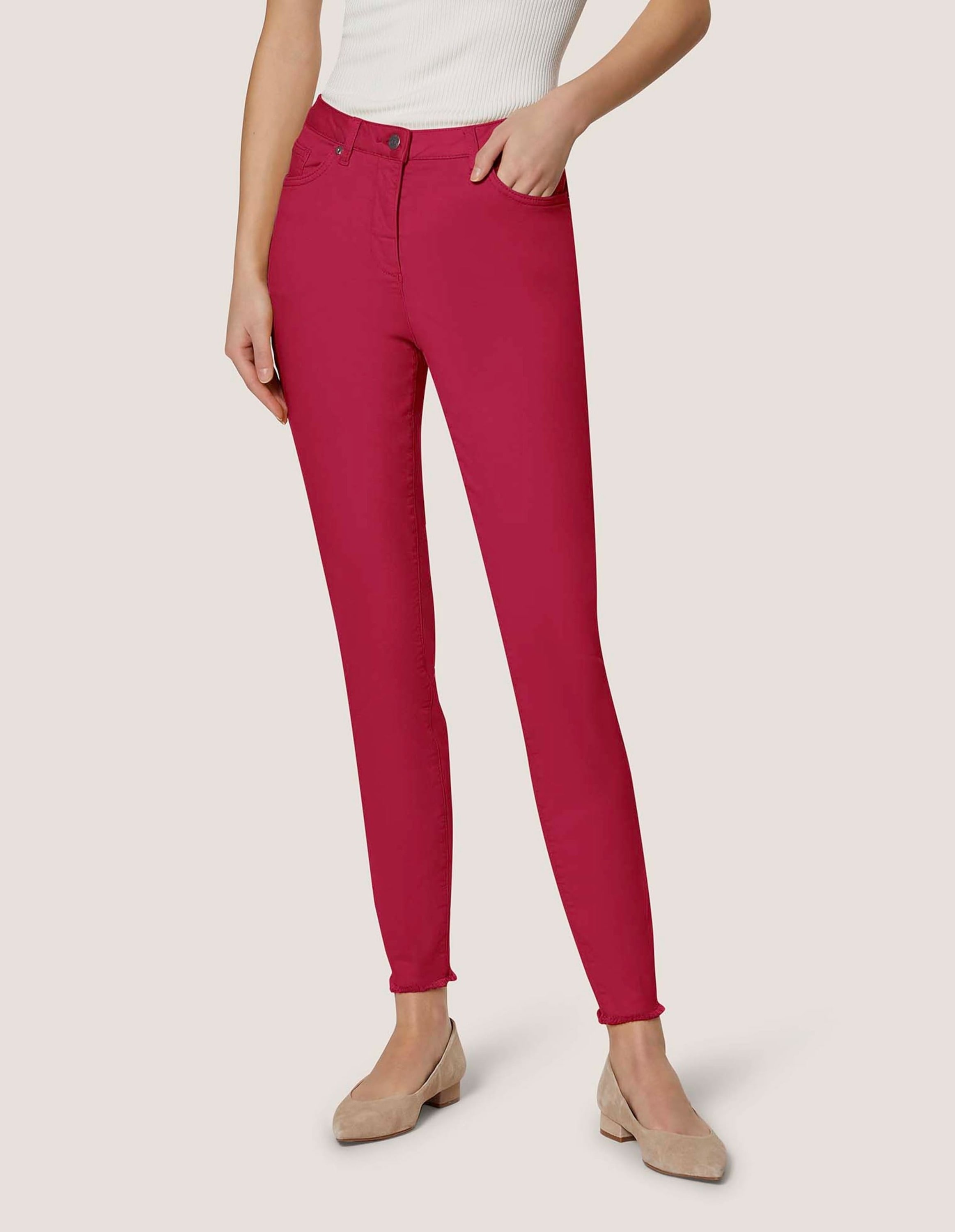 MADELEINE Regular-fit-Jeans »Jeans Mid Waist Skinny-Hose mit Fransen«