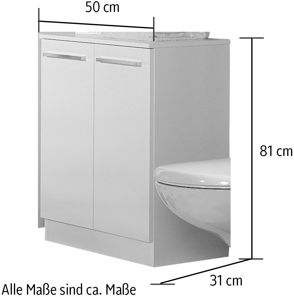 Saphir Unterschrank »Quickset 335 Badschrank, 2 Türen, 1 Einlegeboden, 50 cm breit«, Badezimmer-Unterschrank, Weiß Glanz, Griffe in Chrom Glanz