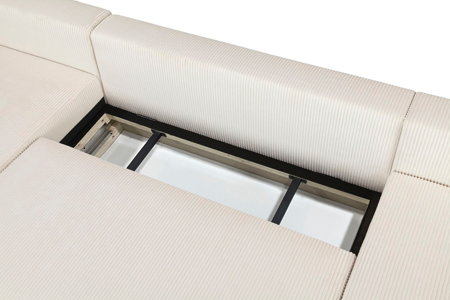 OTTO home Wohnlandschaft »JONAA, 311 cm, U-Form, Schlafsofa, Boxspringfederung, Dauerschläfer« 133/270cm, Bettkasten, Seitentaschen, Cord und Struktur