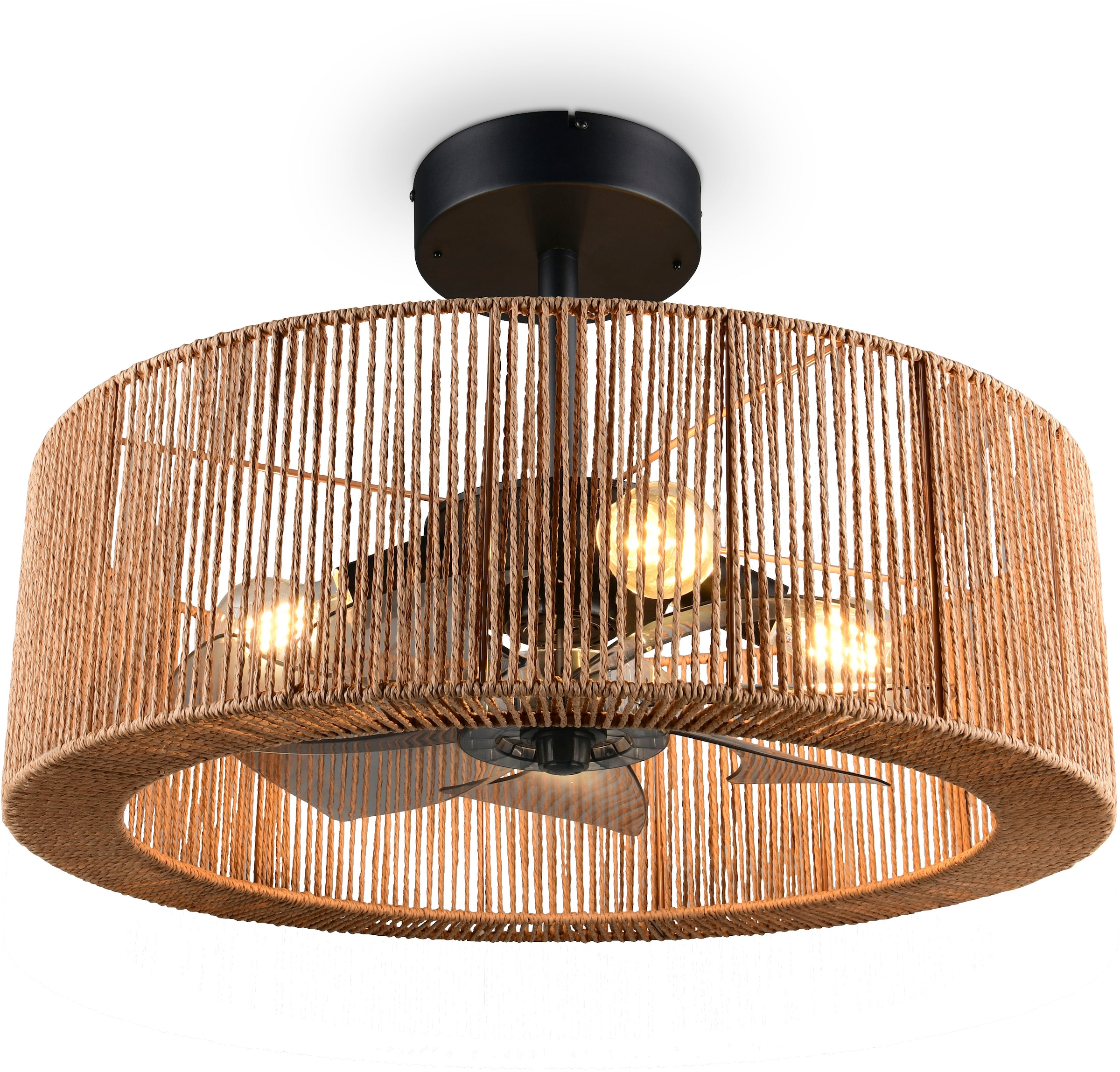 REALITY Leuchten Deckenleuchte »SMILLUM mit Ventilator, großer Deckenventilator mit Licht Ø 61cm« E27 1 Stk. warmweiß - kaltweiß exkl 4x E27 Leuchtmittel Ø 61cm Höhe 37-50cm, Vor- & Rücklauf Funktion