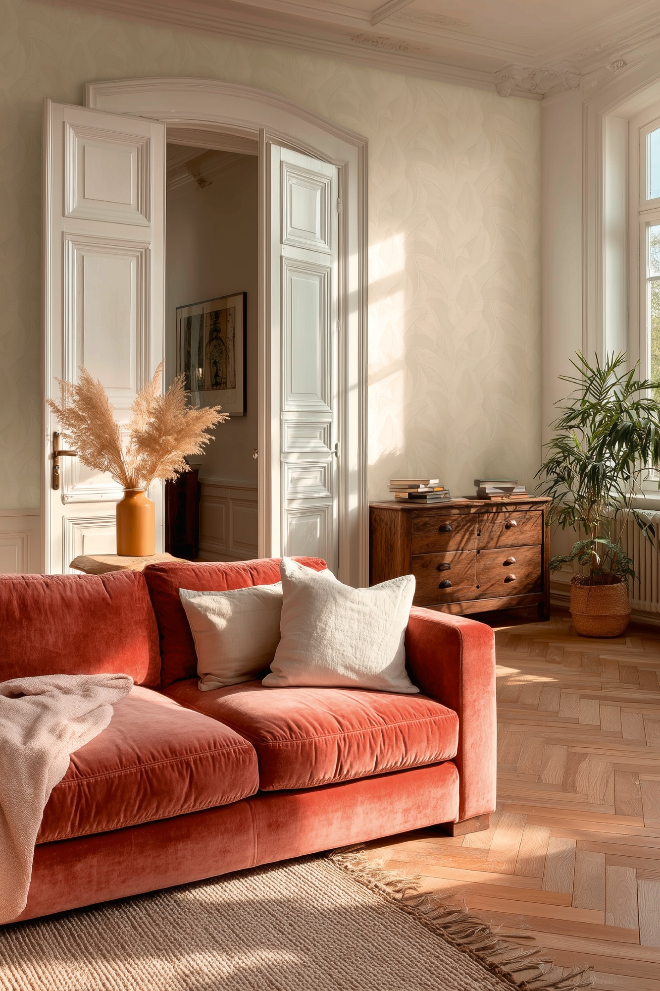 living walls Vliestapete »Vibes & Styles Isabelle – Golden Canopy Vliestapete« glänzend leicht strukturiert Großflächiges Blattdesign mit feiner Struktur und Glanzeffekt