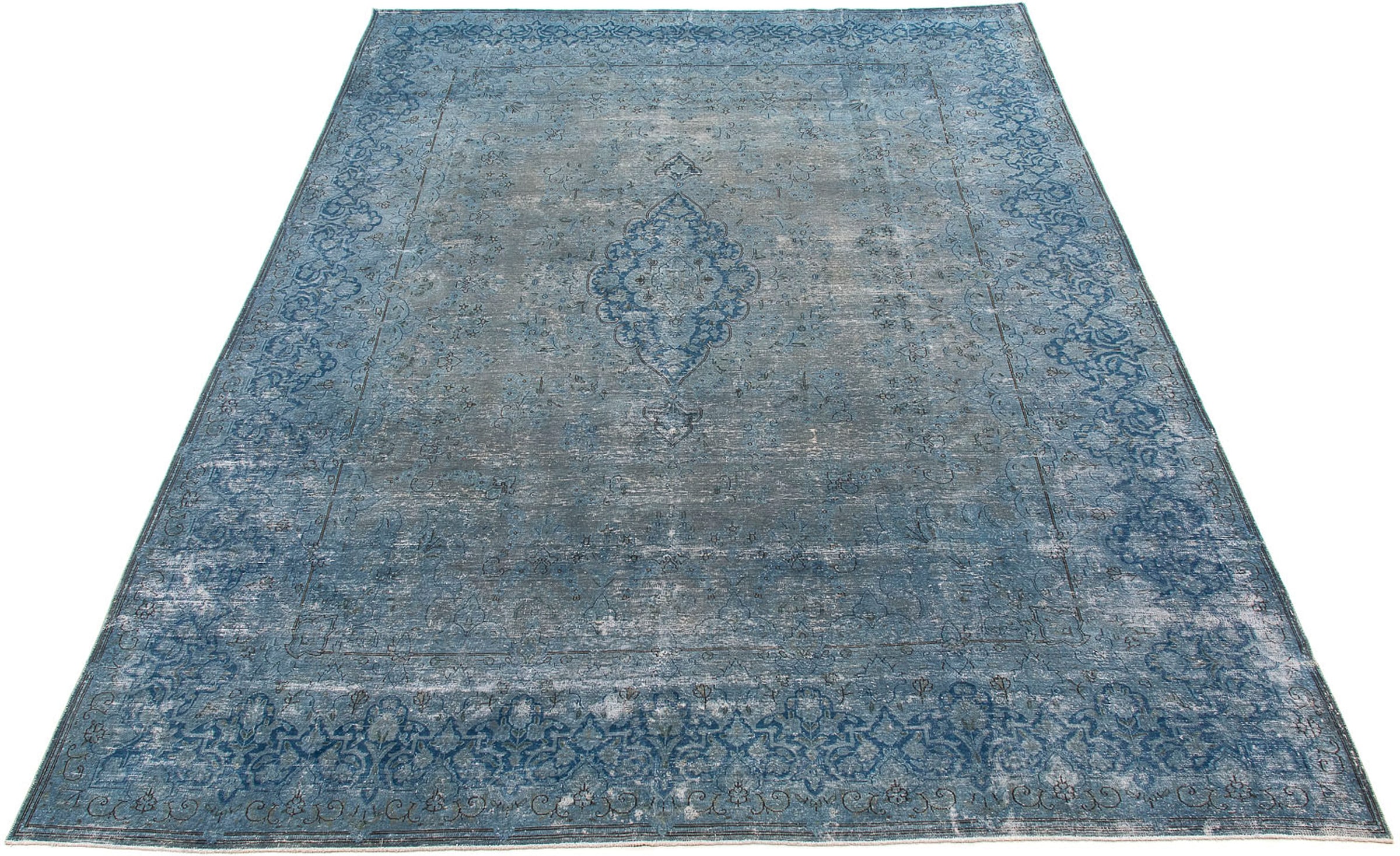 morgenland Teppich »Vintage - 386 x 290 cm - dunkelblau«, rechteckig, Wohnzimmer, Handgeknüpft, Einzelstück mit Zertifikat