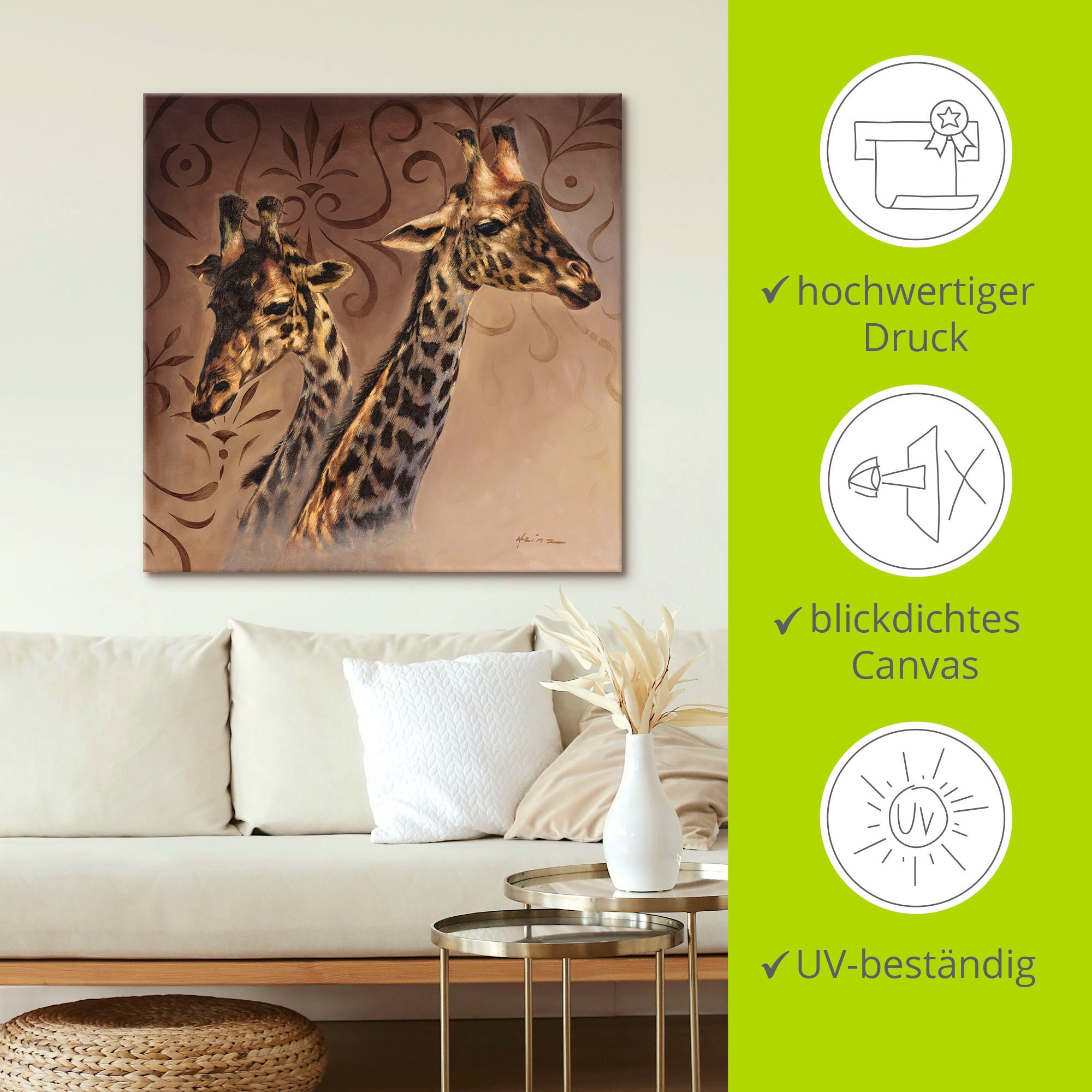 Artland Wandbild »Giraffen Porträt«, Wildtiere, (1 St.), als Alubild, Outdoorbild, Leinwandbild in verschied. Größen