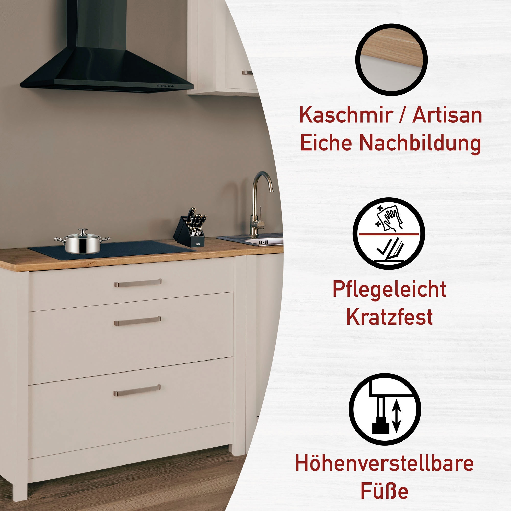 Inter Link Küchenzeile »Pienza, Einbauküche, Küchenblock, Küchenmodul, Kompaktküche« Ohne E-Geräte für Spülmaschine Kochfeld Backofen Kühlschrank B: 370 cm