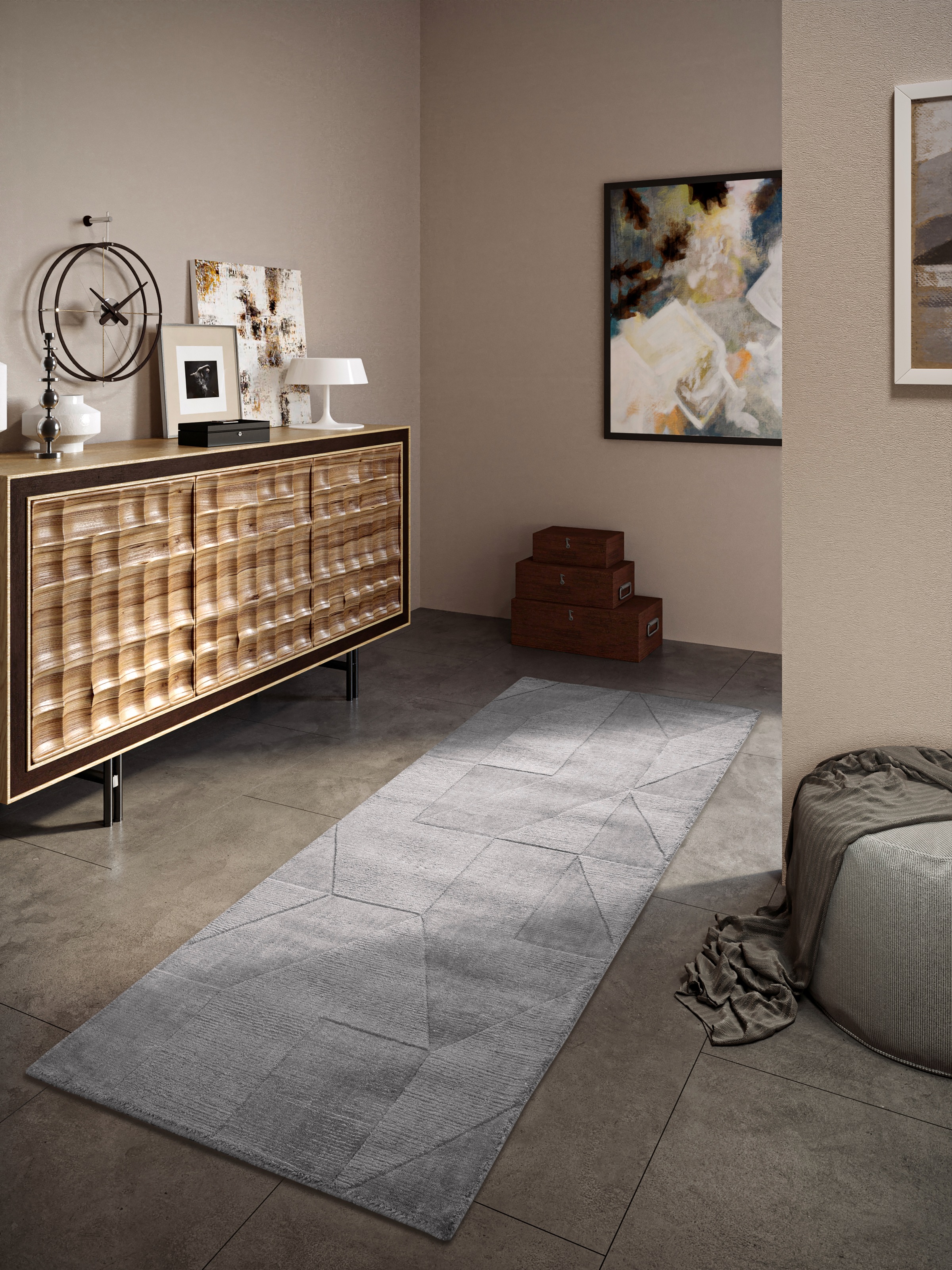 Villeroy & Boch Wollteppich »Ursule«, rechteckig, 10 mm Höhe, Läufer, handgewebt, Wolle, Natur, Wohnzimmer, Geometrie, Boho