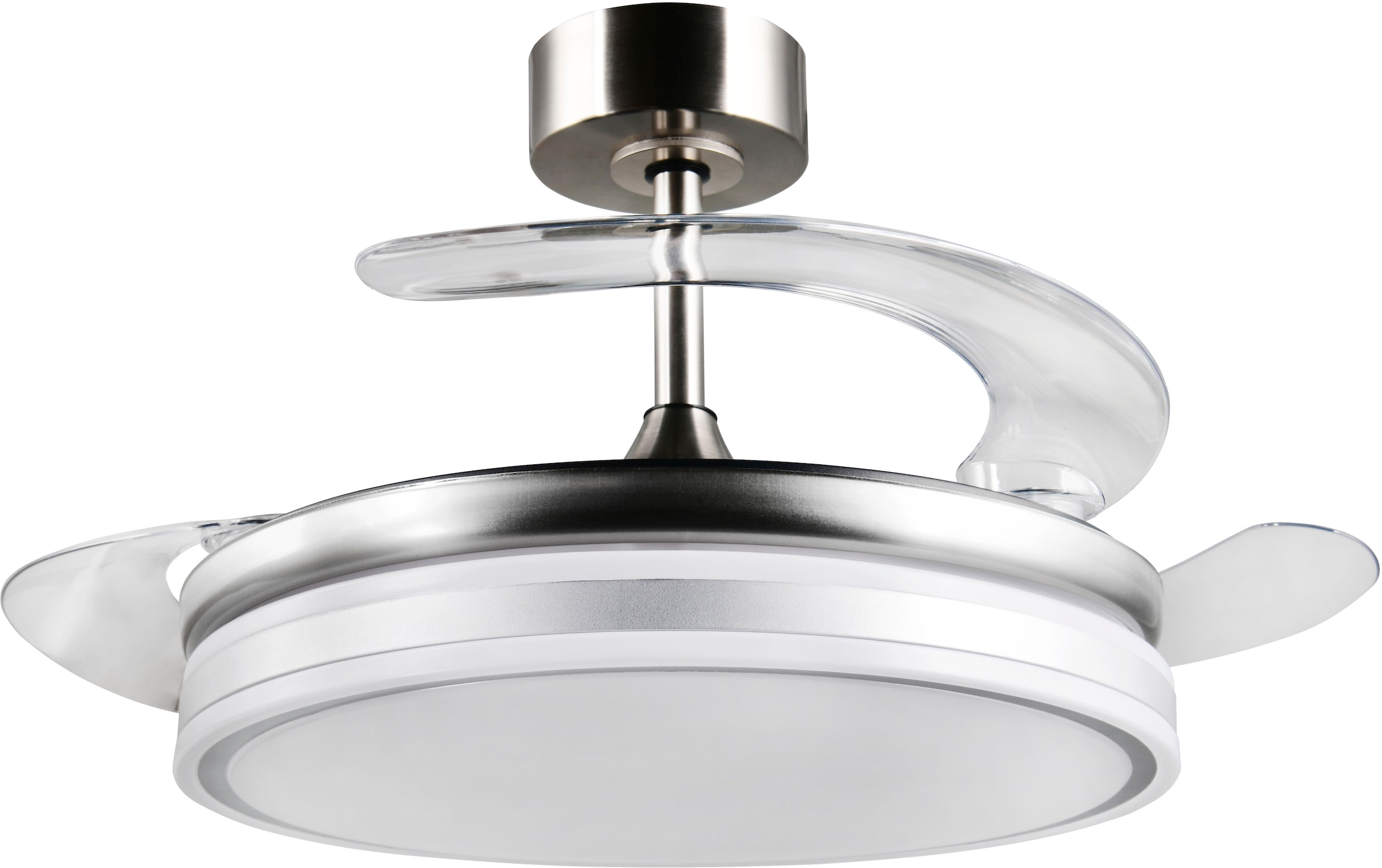 REALITY Leuchten LED Deckenleuchte »VOLDA mit Ventilator, Deckenventilator mit ausklappbaren Flügeln 30W« LED-Board 1 Stk. Farbwechsler | warmweiß - kaltweiß Ø 49-106 cm (aufgeklappt), 6 Stufen, LED 30W CCT dimmbar Timer Fernb.
