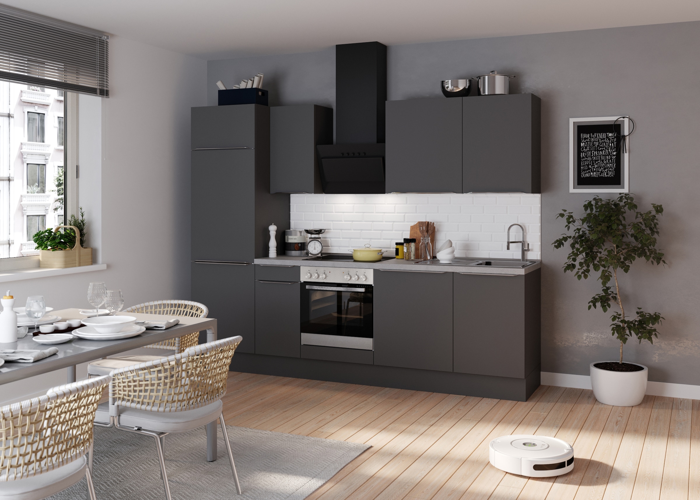 KOCHSTATION Küchenzeile »KS-Aken« Breite 270 cm, wahlweise mit E-Geräten, mit Arbeitsplatte 38 mm stark