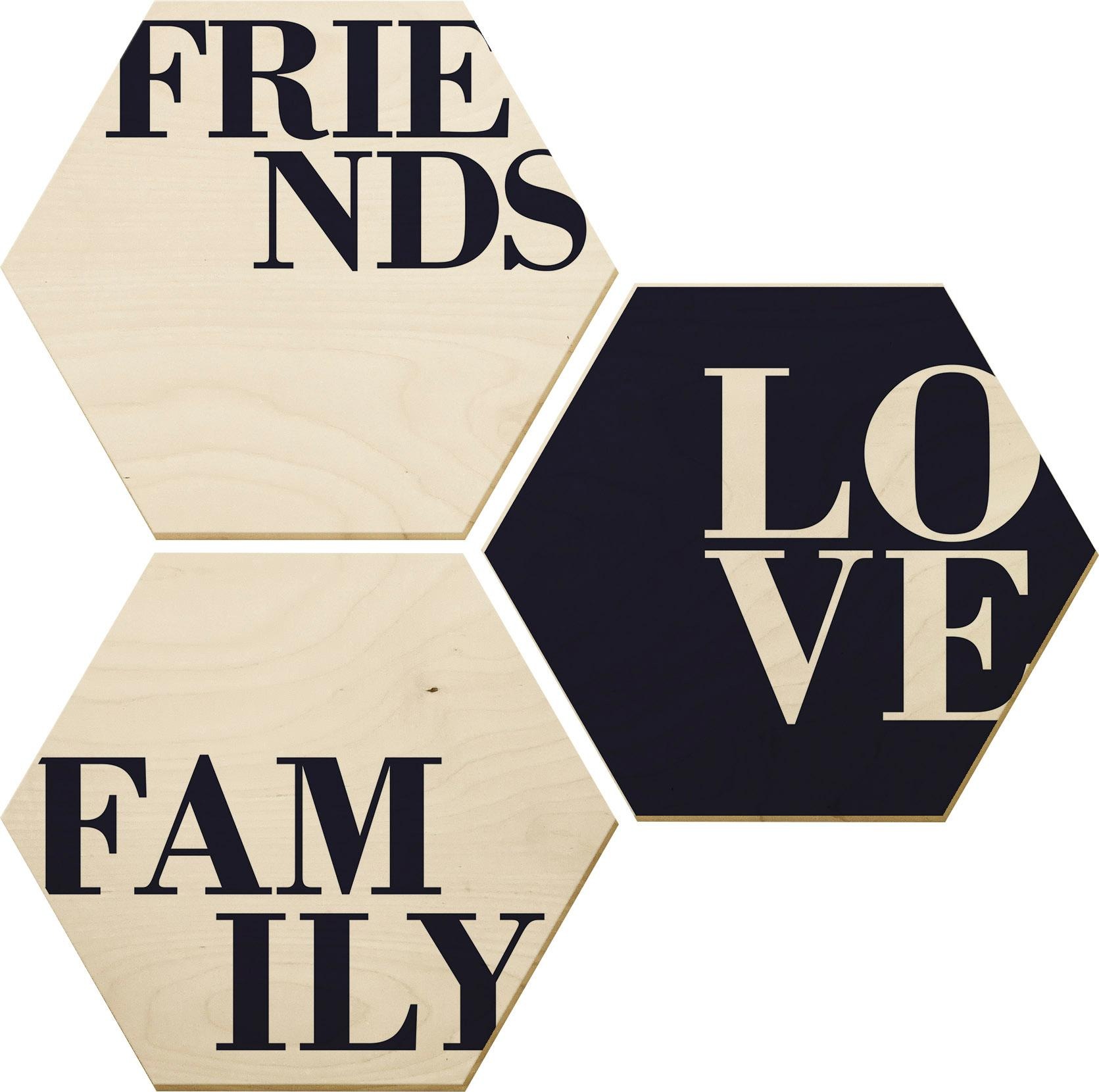 Holzbild »Love, Friends, Family«, Autos, (Set, Dekorative Wanddekoration), Holzposter...