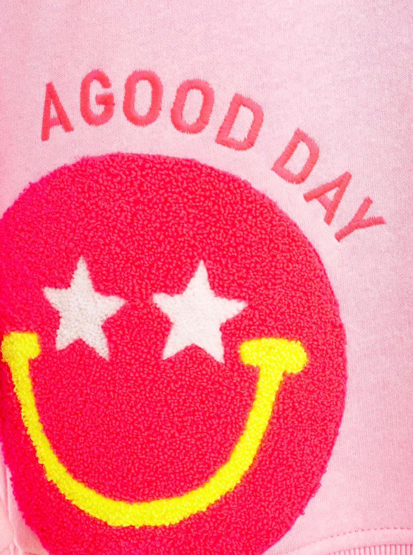 Zwillingsherz Hoodie »"Always Happy"«, Smiley aus Frottee, Neon-Details, Kapuze, Langarm
