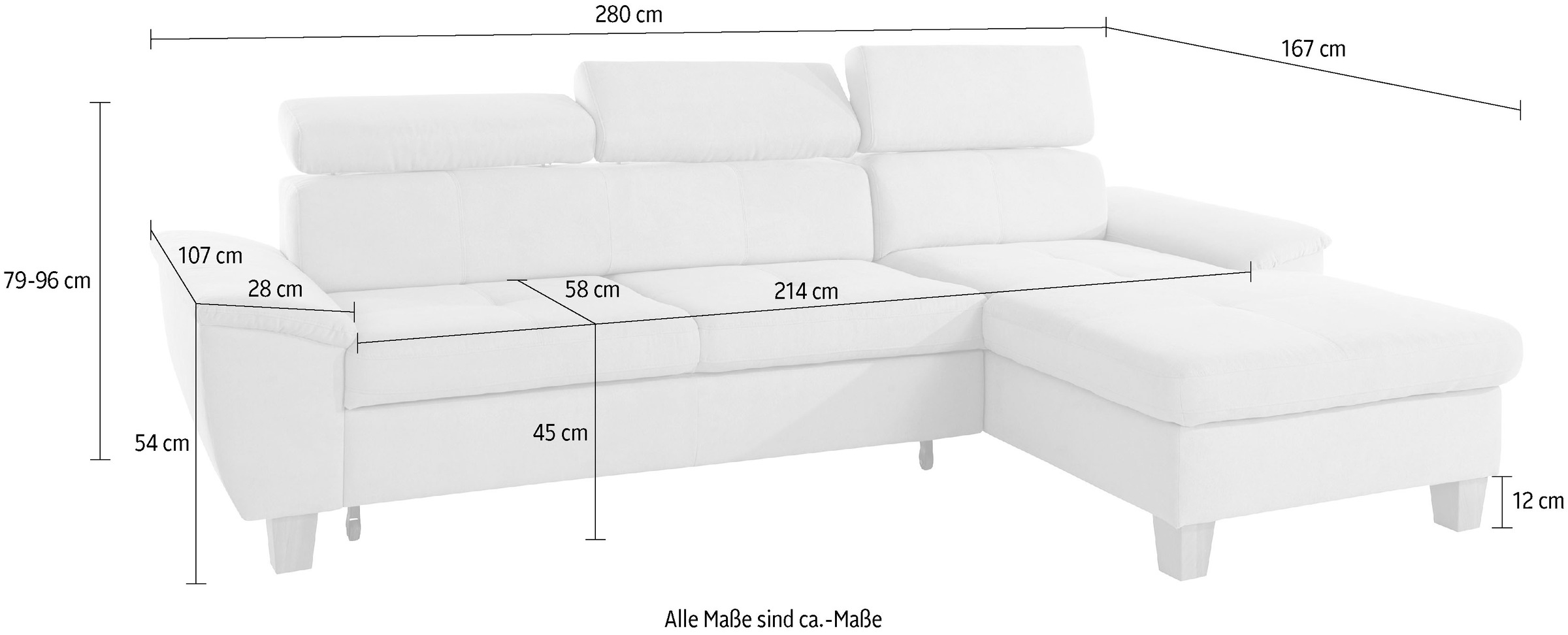 exxpo - sofa fashion Ecksofa »Enya, aufwendige Detailverarbeitung, hoher Sitzkomfort, bequem, L-Form«, inkl. Kopfteilverstellung, wahlweise mit Bettfunktion und Bettkasten