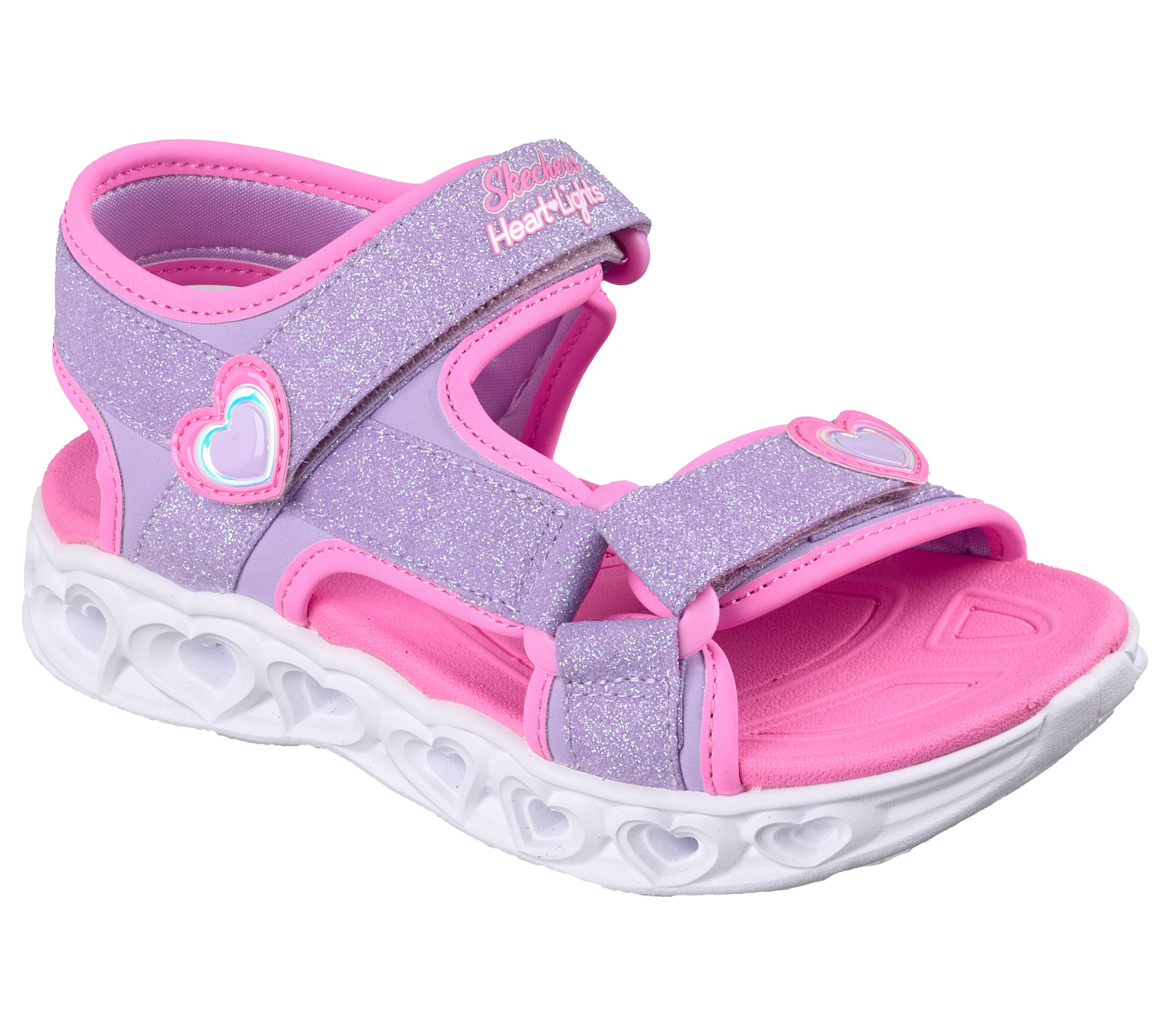 Sandale SKECHERS "HEART LIGHTS SANDALS", Mädchen, Gr. 32, violett, Lederimitat, Glitzer, Schuhe Sandale, Sommerschuh mit Klettverschluss, Größenschablone zum Download 3