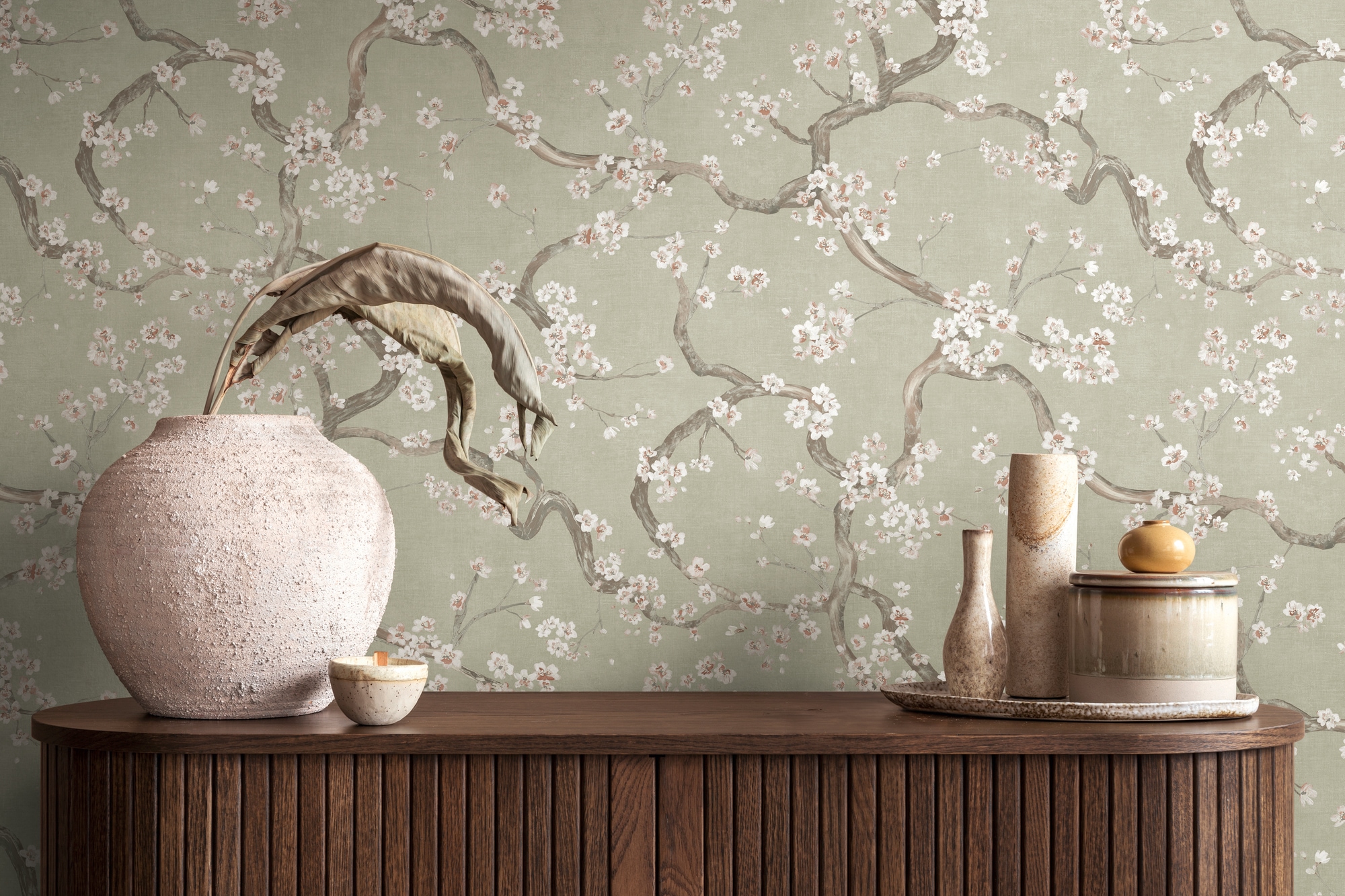 living walls Vliestapete "Blütenzweigtapete bunt Kirschblütenmotiv Asiatisch" floral strukturiert