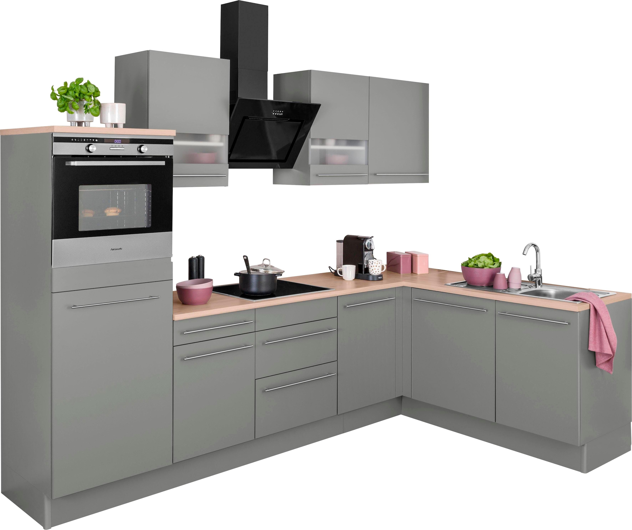 OPTIFIT Winkelküche "Bern mit Hanseatic-E-Geräten" Stellbreite 285x175 cm, günstig online kaufen