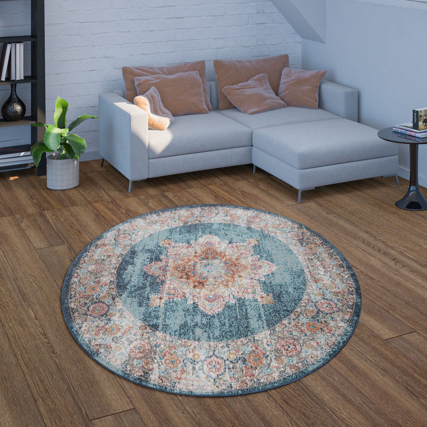 Paco Home Teppich »Torres 275«, rund, 8 mm Höhe, Kurzflor, Orient-Optik, Vintage Design, In- und Outdoor geeignet